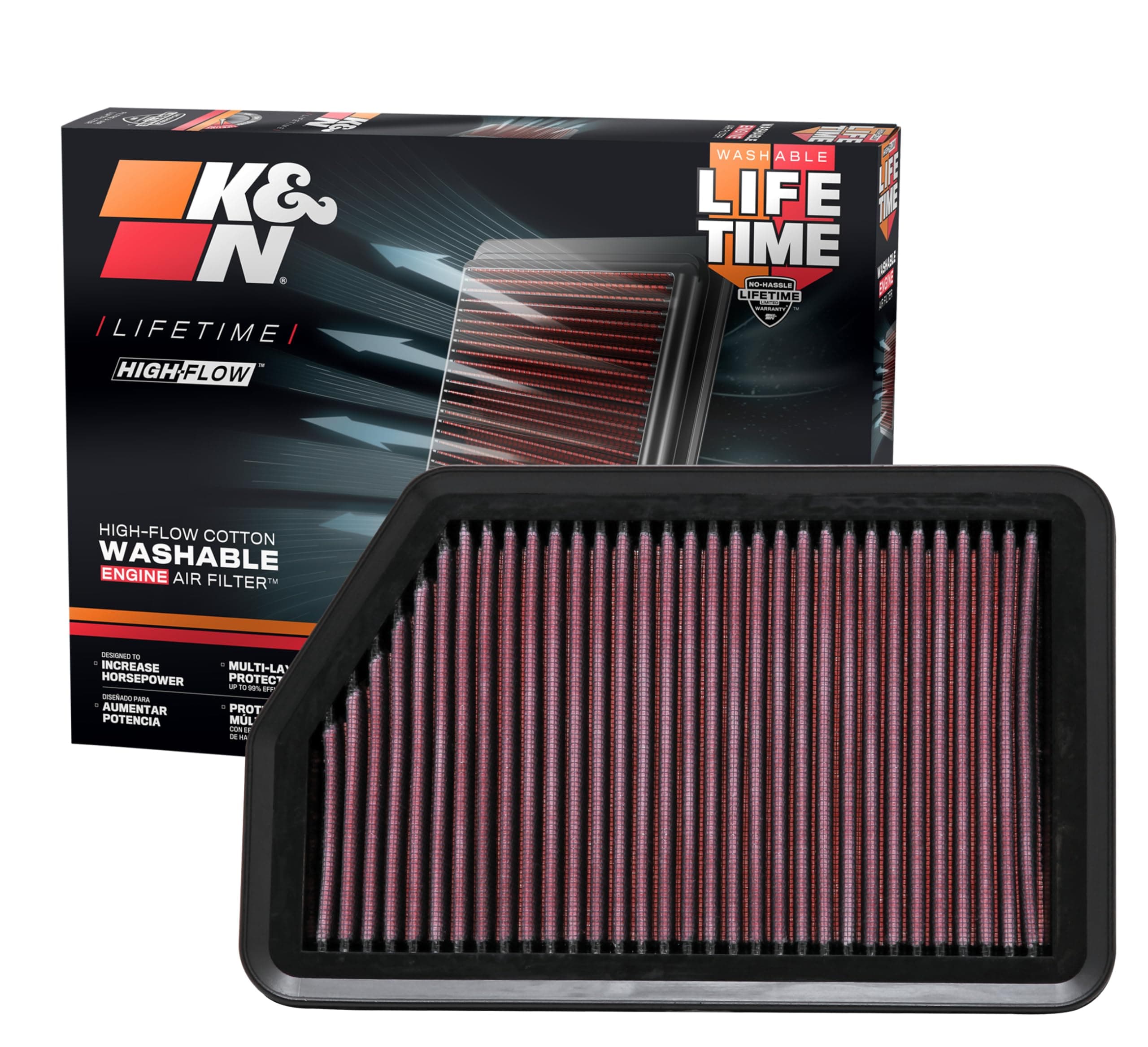 K&N Engine Air Filter: High Performance, Premium, Washable, Replacement Filter: 2010-2019 Hyundai/Kia (I40, Elanta Gt, I30, Elantra, Ix35, Tucson, Carens, Cee D, Forte, Forte 5, Certao, K3), 33-2451