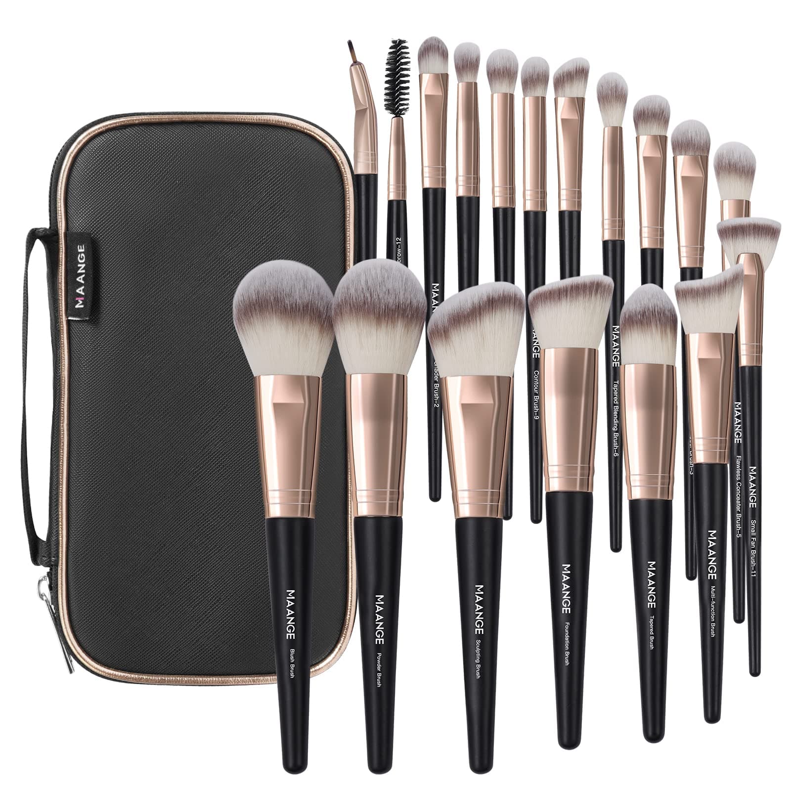 MAANGE Makeup Brushes with Case, 18 Pcs Professional Makeup Brush Set Premium Synthetic Face Kabuki Brush Kit Foundation Blush Powder Eyeshadow Brushes Set Christmas Gift（Coffee)