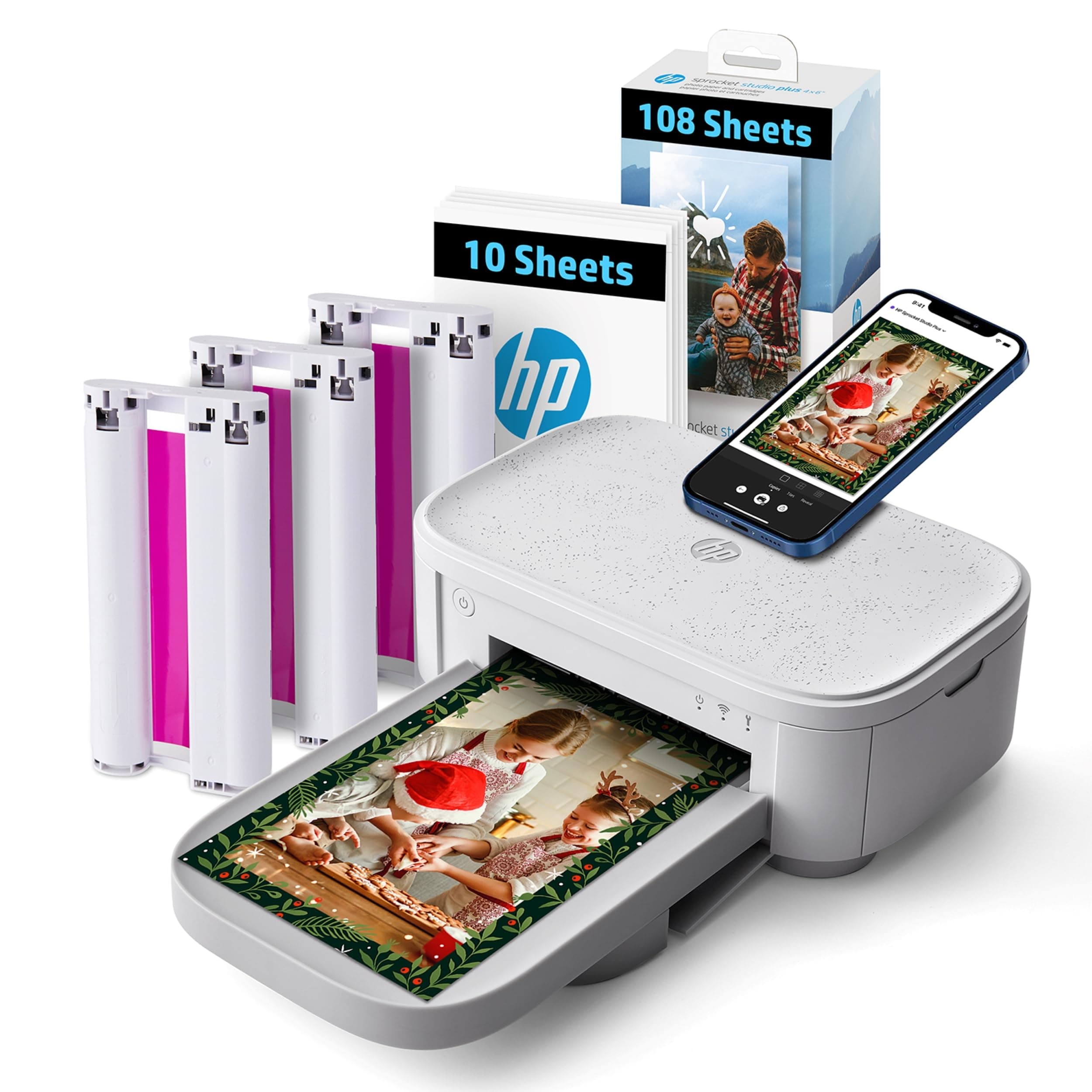 Sprocket Studio Plus 4x6 Wireless Instant Photo Printer, 118 Sheets + 3 Cartridges, Wi-Fi, Premium Dye Sublimation, Compact Home Use, Prints Vibrant Color Pictures, Editing App for Fun Photos