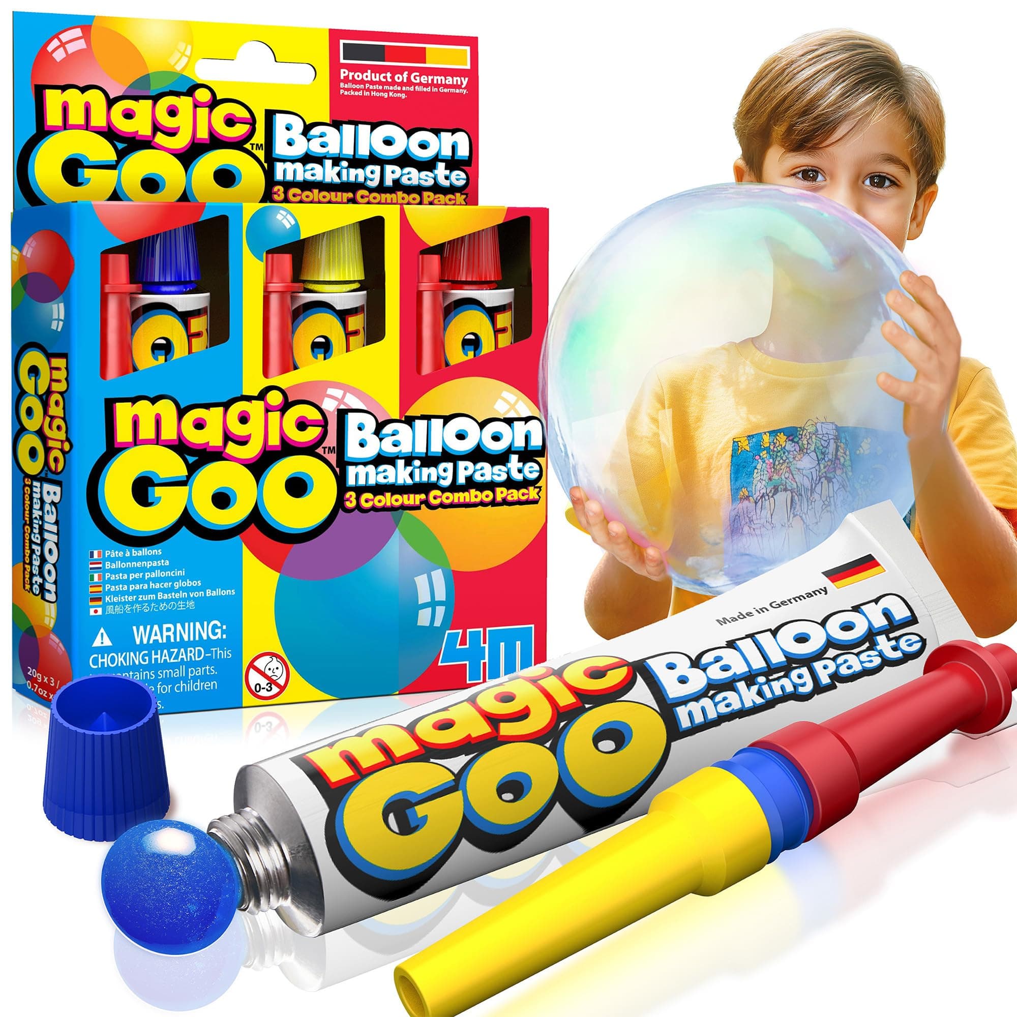 4M Magic Goo - Magic Plastic Bubble Balloons Variety Pack of 3 Colors - Blow Up Balloon with Straw - Clear Balloon Bubbles for Party Favors - Large Plastic Balloons, for Kids