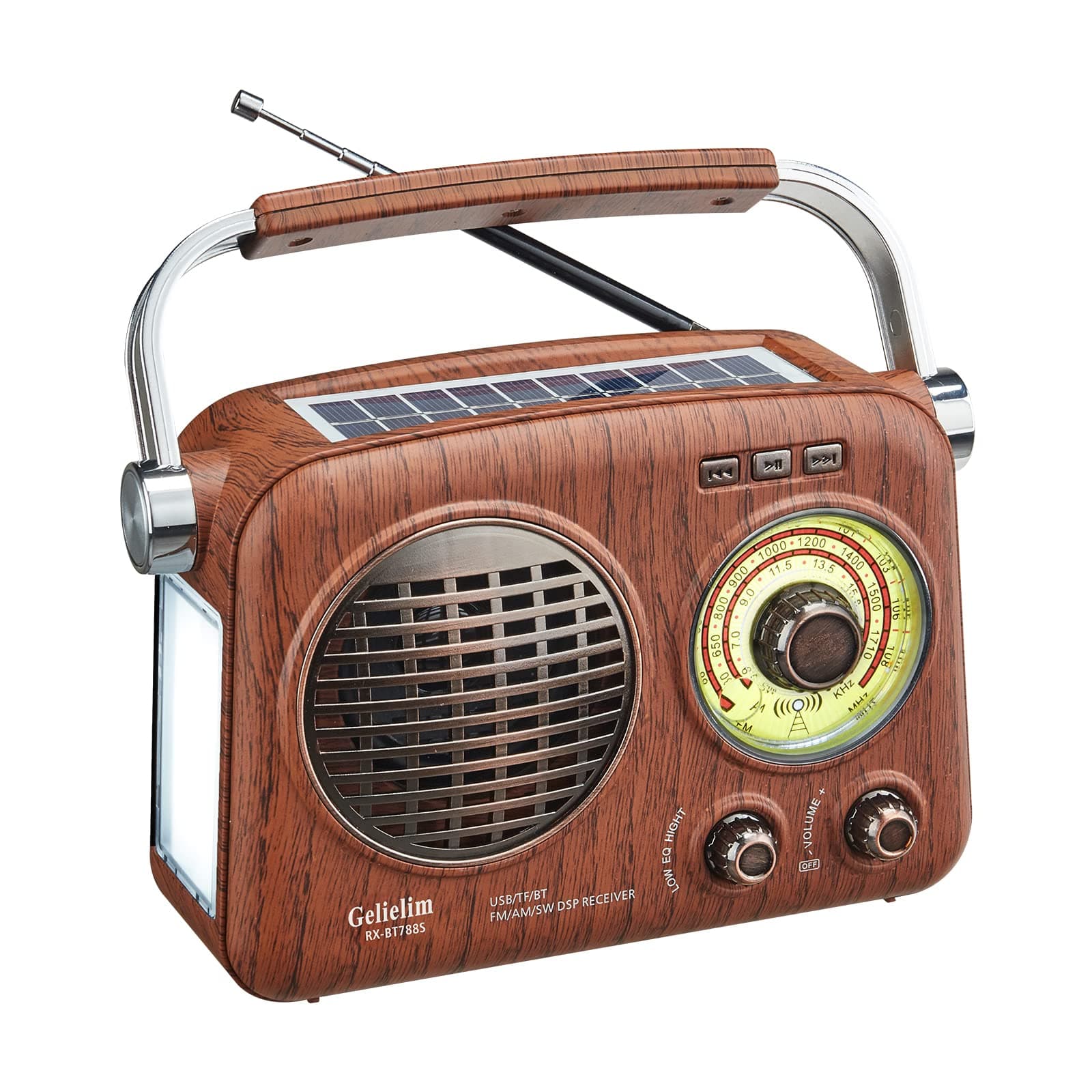 Gelielim Radios Portable AM FM SW,Vintage Radio Bluetooth Speaker with Crystal Clear Sound, Rechargeable Battery Powered, Retro Small Radio with Solar Panel & Flashlight, Gifts for Seniors Elderly