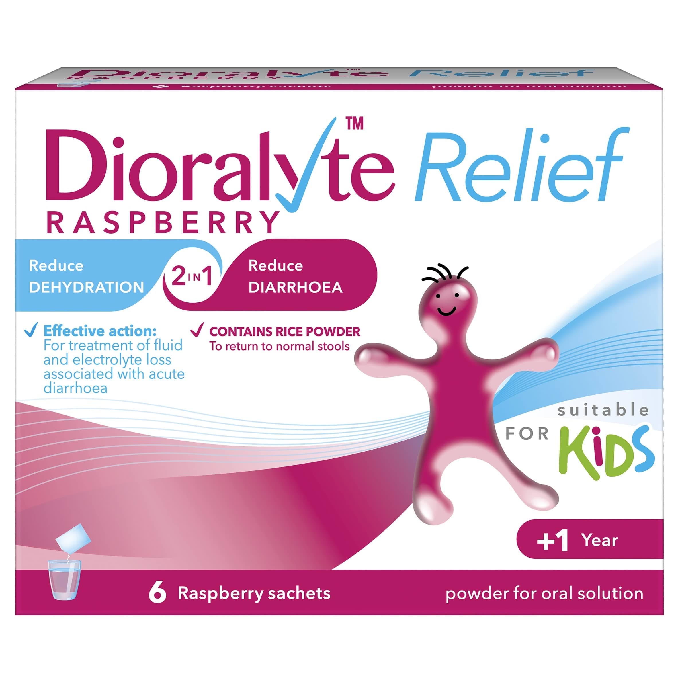 Dioralyte Relief Raspberry - Fast and Effective Rehydration Treatment to Help Replace the Loss of Body Fluid and Electrolytes (minerals and salts) - Raspberry Flavour, 6 Count (Pack of 1)