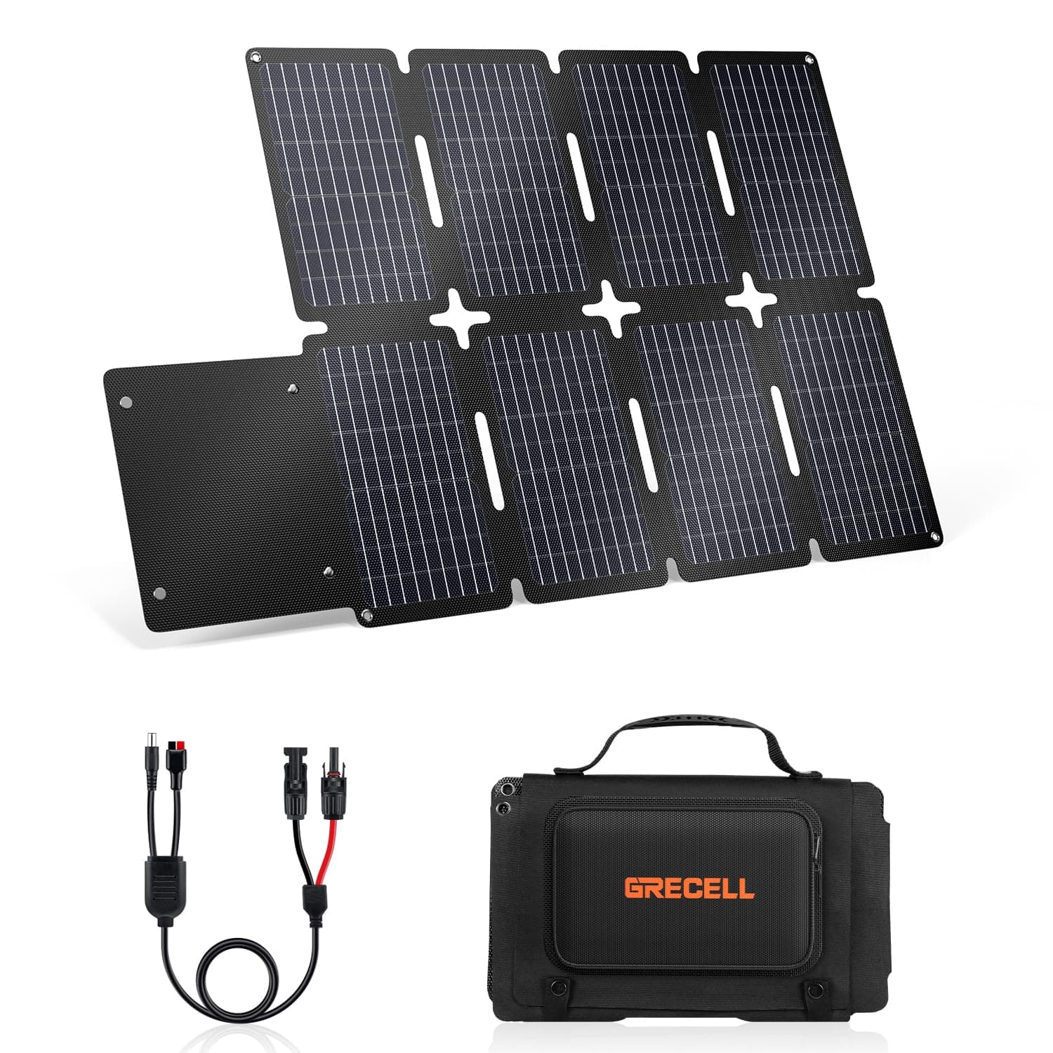 GRECELL - 80W Foldable Solar Panel, Portable Solar Charger with USB-A & USB-C QC3.0 (18W) IP67 Waterproof Outdoor Cell Phone Solar Charger