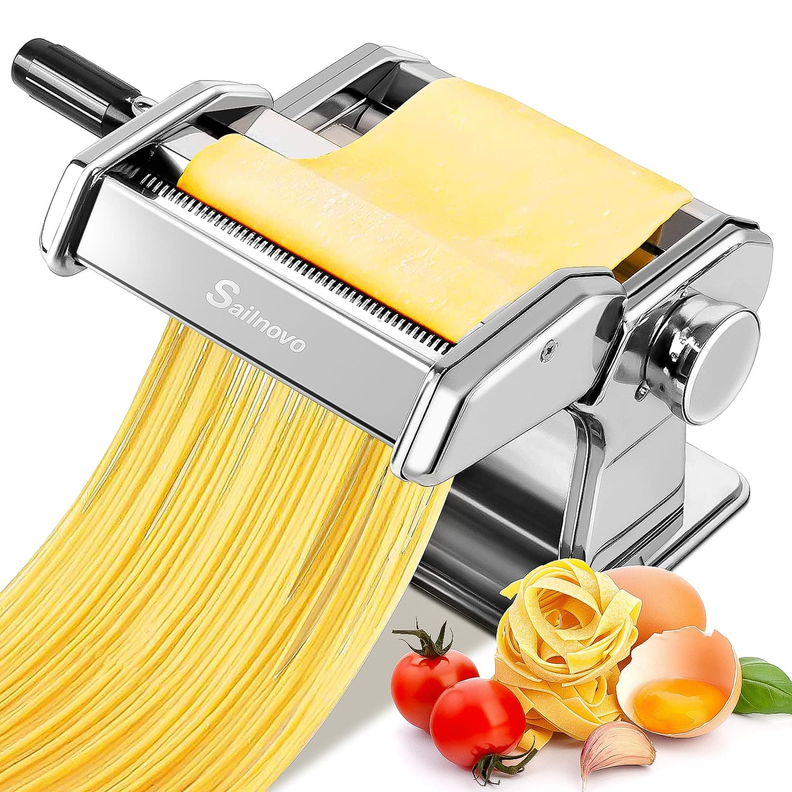 Pasta Maker Machine, 180 Roller Pasta Maker, 9 Adjustable Thickness Settings 2-in-1 Noodles Maker with Rollers and Cutter, Perfect for Spaghetti, Fettuccini, Lasagna or Dumpling Skin Silver
