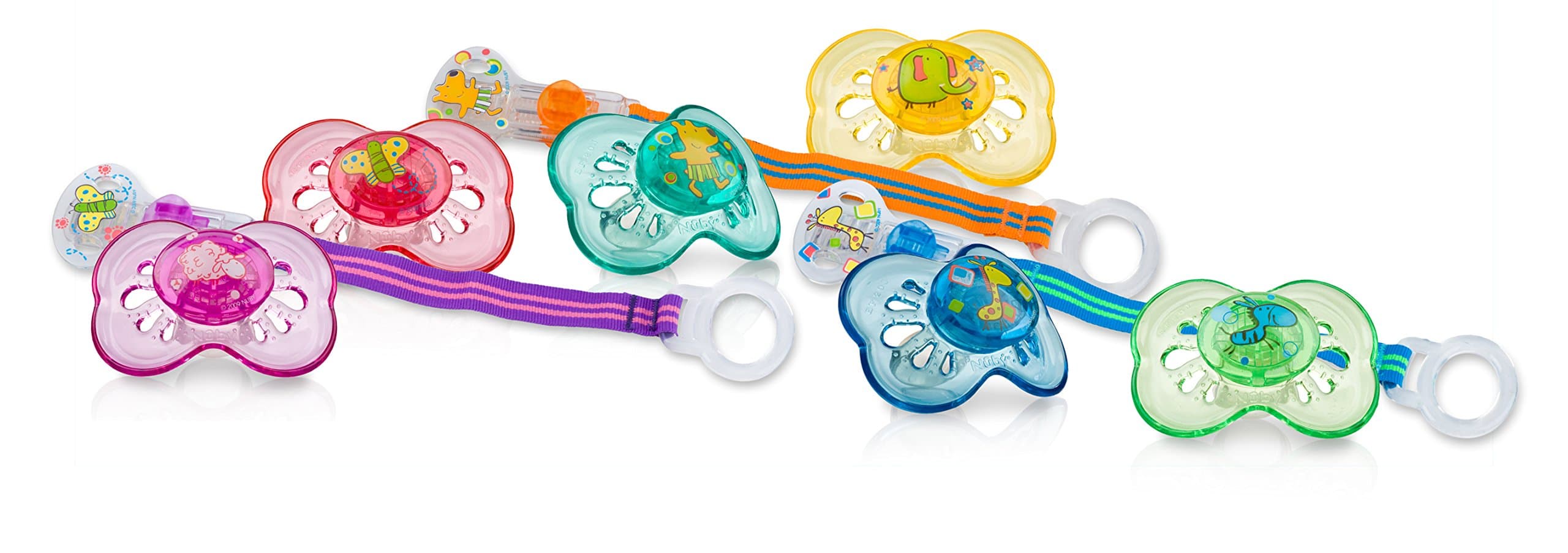 Nuby Brites Combo, Includes 2 Classic Oval Pacifiers and 1 Pacifinder, Colors May Vary