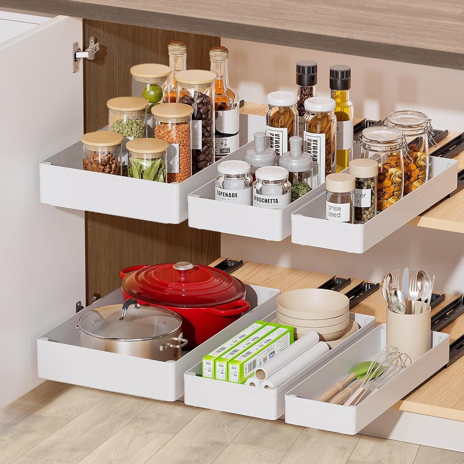 Exrp 3 Pack Pull Out Cabinet Organizer, Drawers for Kitchen and Bathroom, Slide Out Pantry Shelf Storage