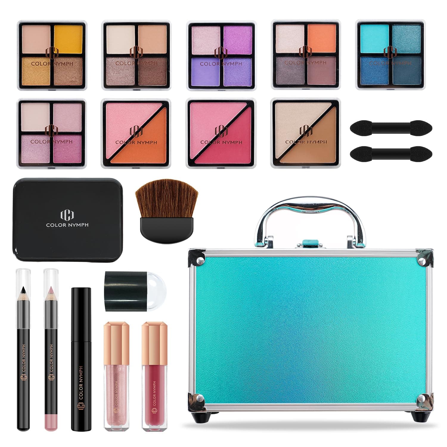 Beginner Makeup Kits For Teens With Train Case Included Full Makeup Kit Eyeshadow Palette Blushes Bronzer Highlighter Lipstick Brushes Mirror (Green)