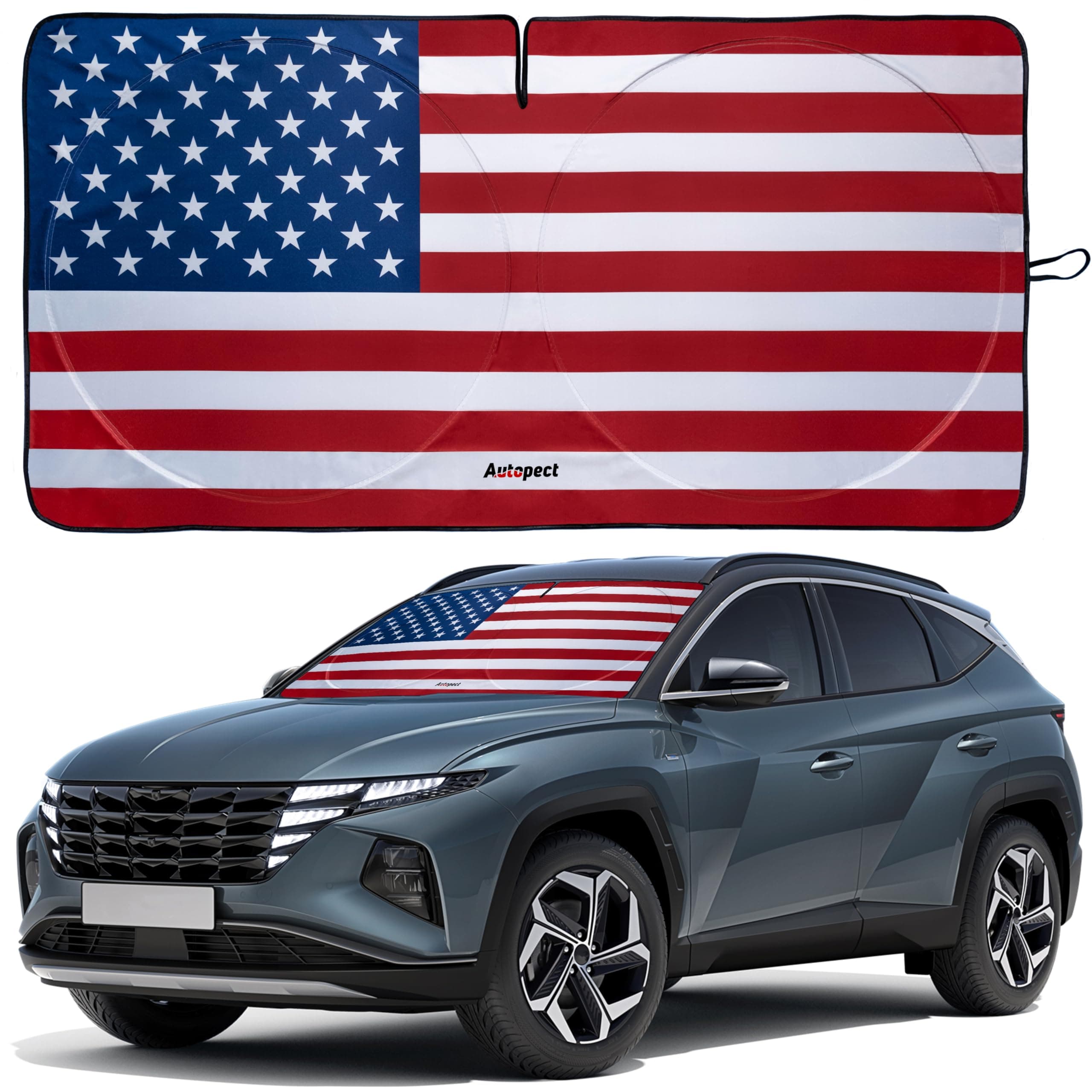 Windshield Sun Shade - American Flag Design, High-Resolution Sun Visor for Car, Truck, SUV with Mirror Cut-Out for Interior Sun Protection, Foldable Car Sun Shade (Original, Large)