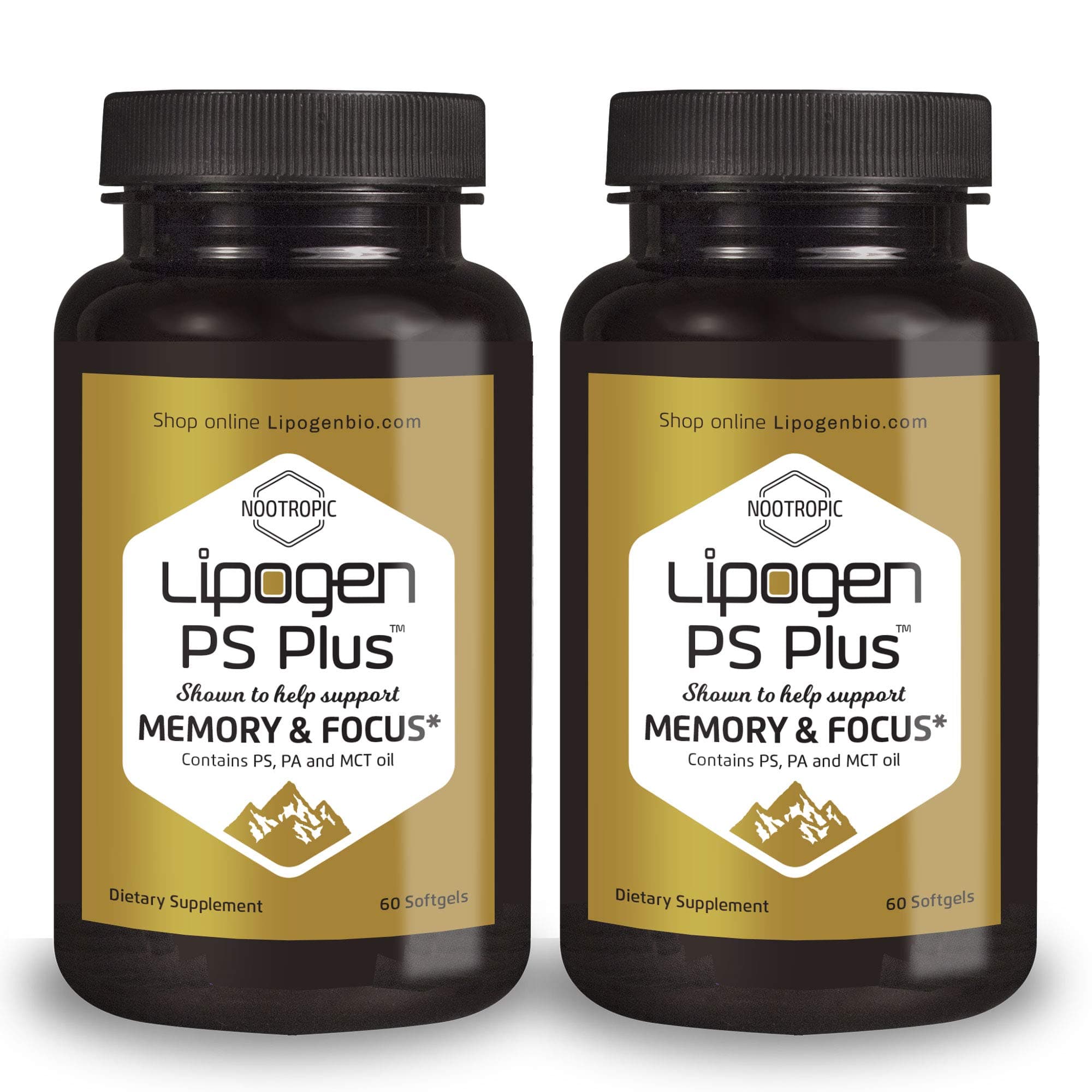 Lipogen PS Plus Senior Brain Supplements for Memory & Focus - 120 Softgels. Scientifically-Formulated Brain Booster Two Months Supply.