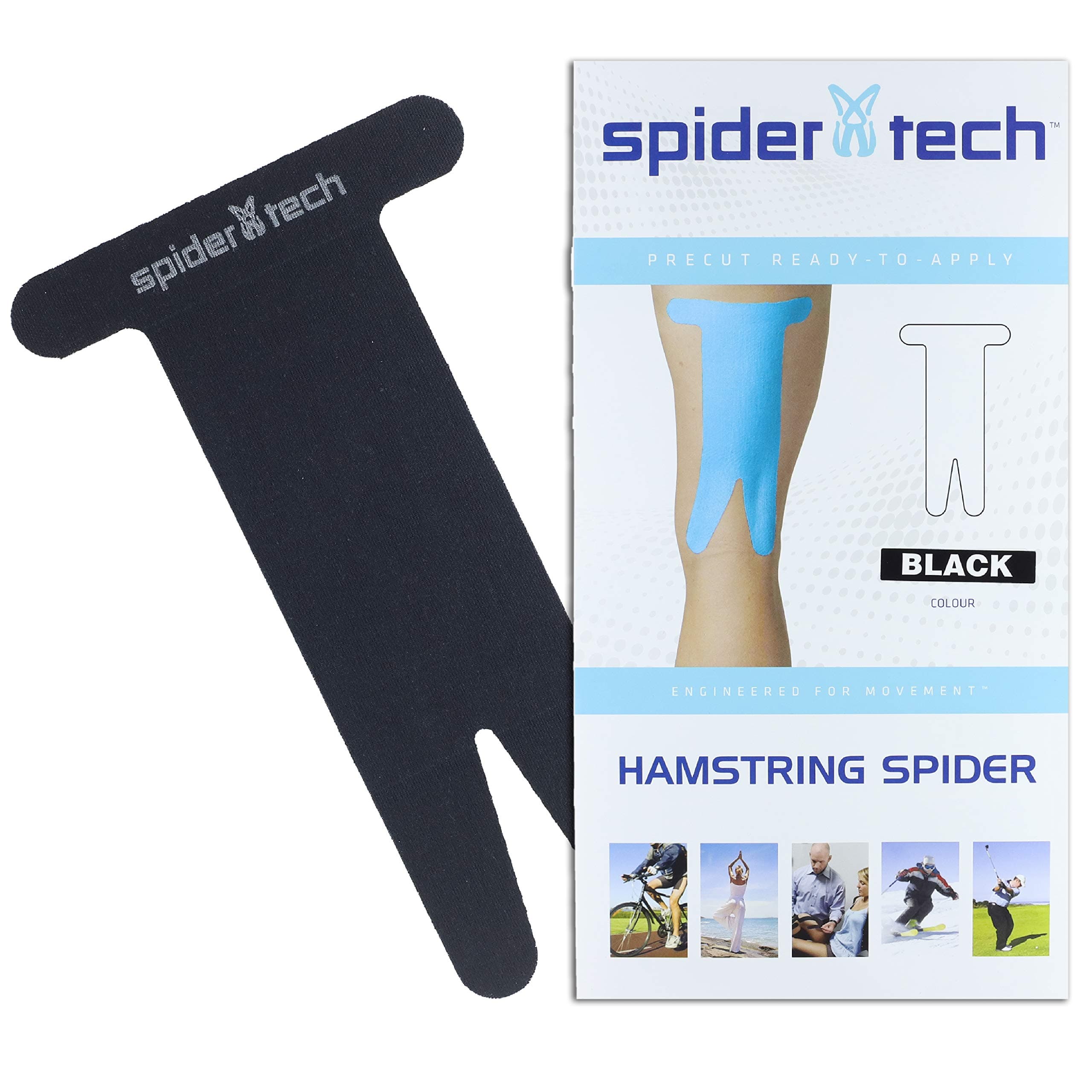 SpiderTech - Hamstring Spider - Precut Kinesiology Tape - Black