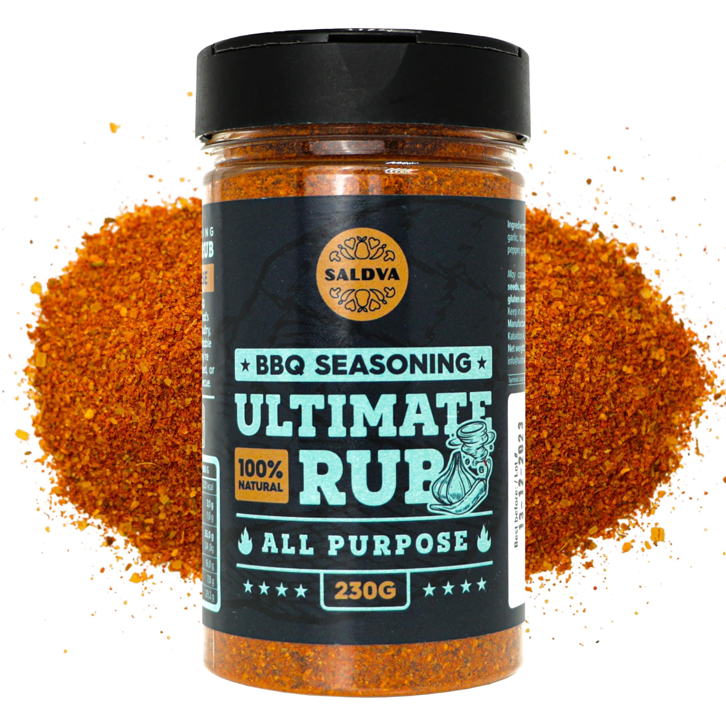 Ultimate Rub BBQ All Purpose Seasoning - 100% Natural and Universal Seasoning - Flavourful All-Round Blend of Spices for Amazing Beef, Pork, Poultry, Vegetable BBQ Dishes - Large Jar (230g)