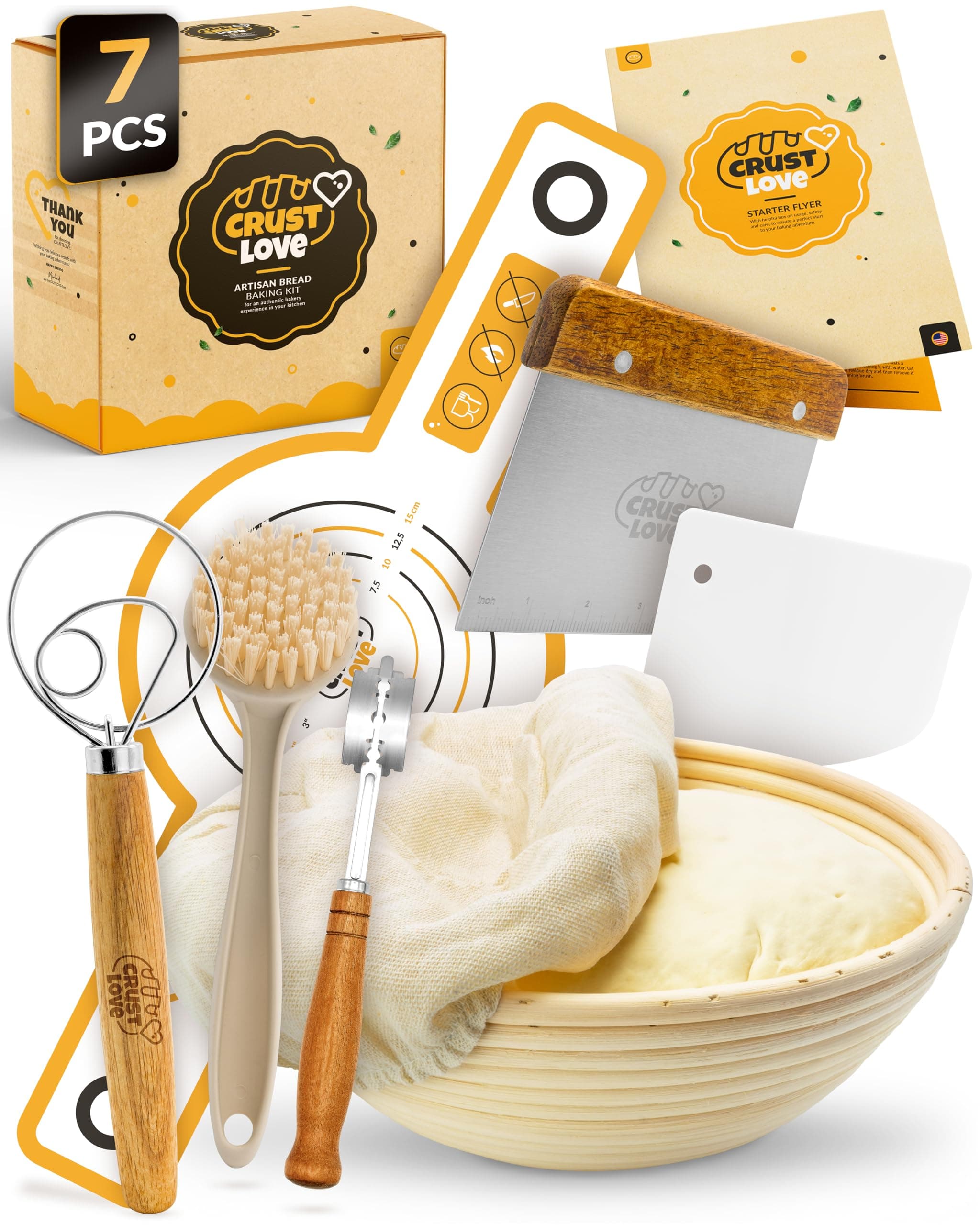 Sourdough Kit inkl. 7 different Bread Making Tools like a 9 inches Sour dough Banneton Bread Proofing Basket - Bread Making Kit, Banneton-Basket, Sourdough-Starter-Kit-Supplies, Baking-Kit