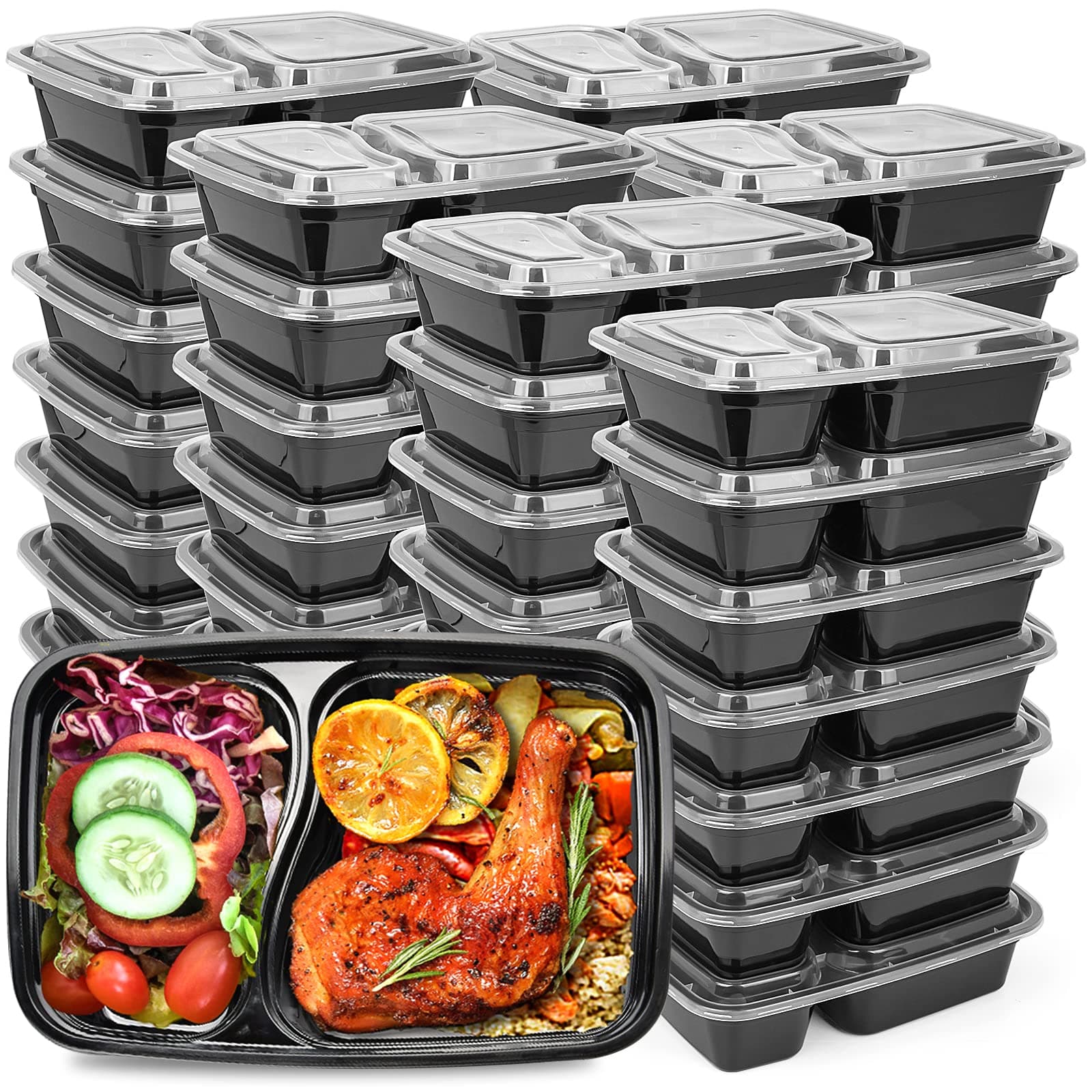 50 Pack Microwave Meal Prep Container with 2 Compartment