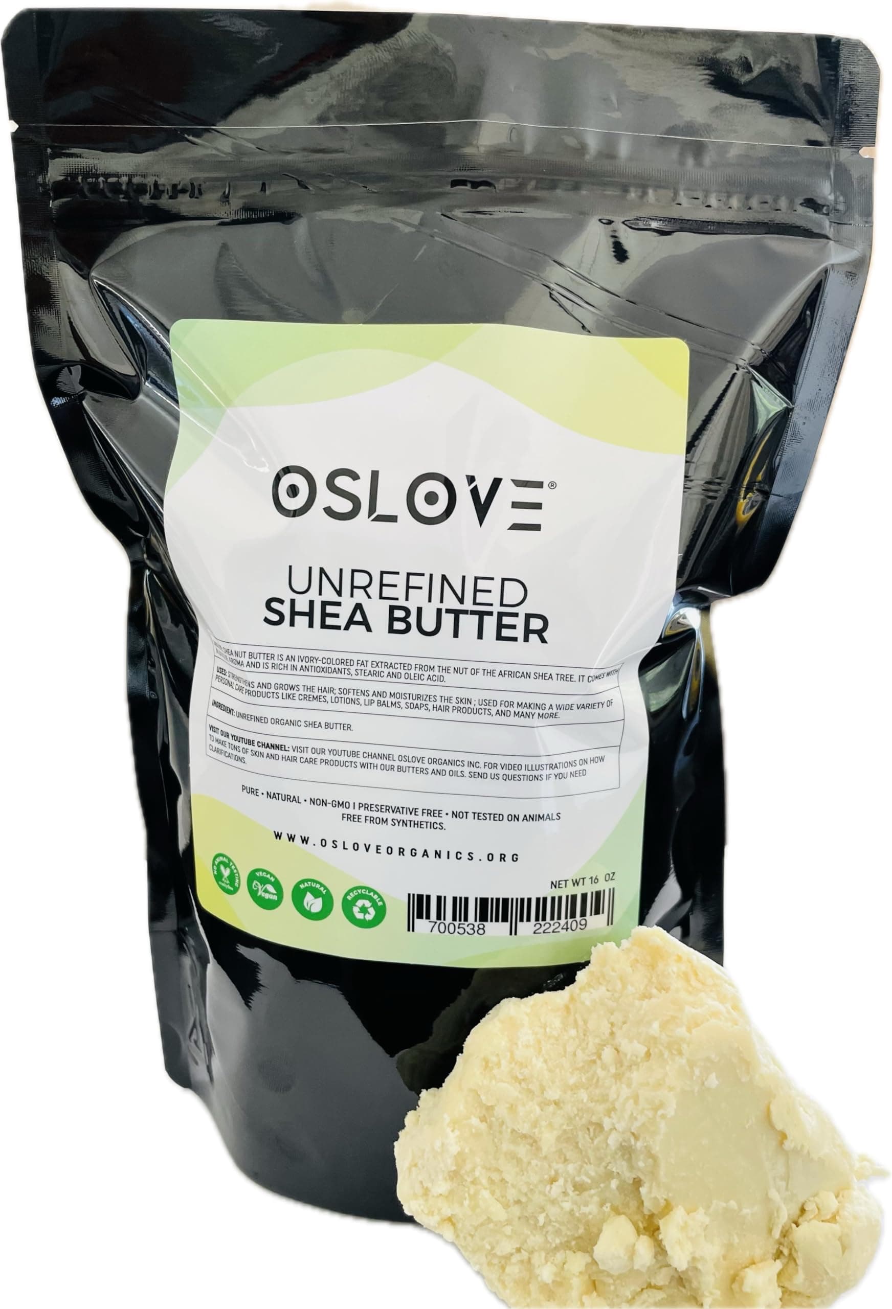 Oslove Organics Organic Unrefined Shea Butter 1 LB Unrefined, African,100% Pure, Non-GMO, Fresh and Creamy | Use for Body/Hair moisturizing butters, Lip balms, soap base, salves and deodorants