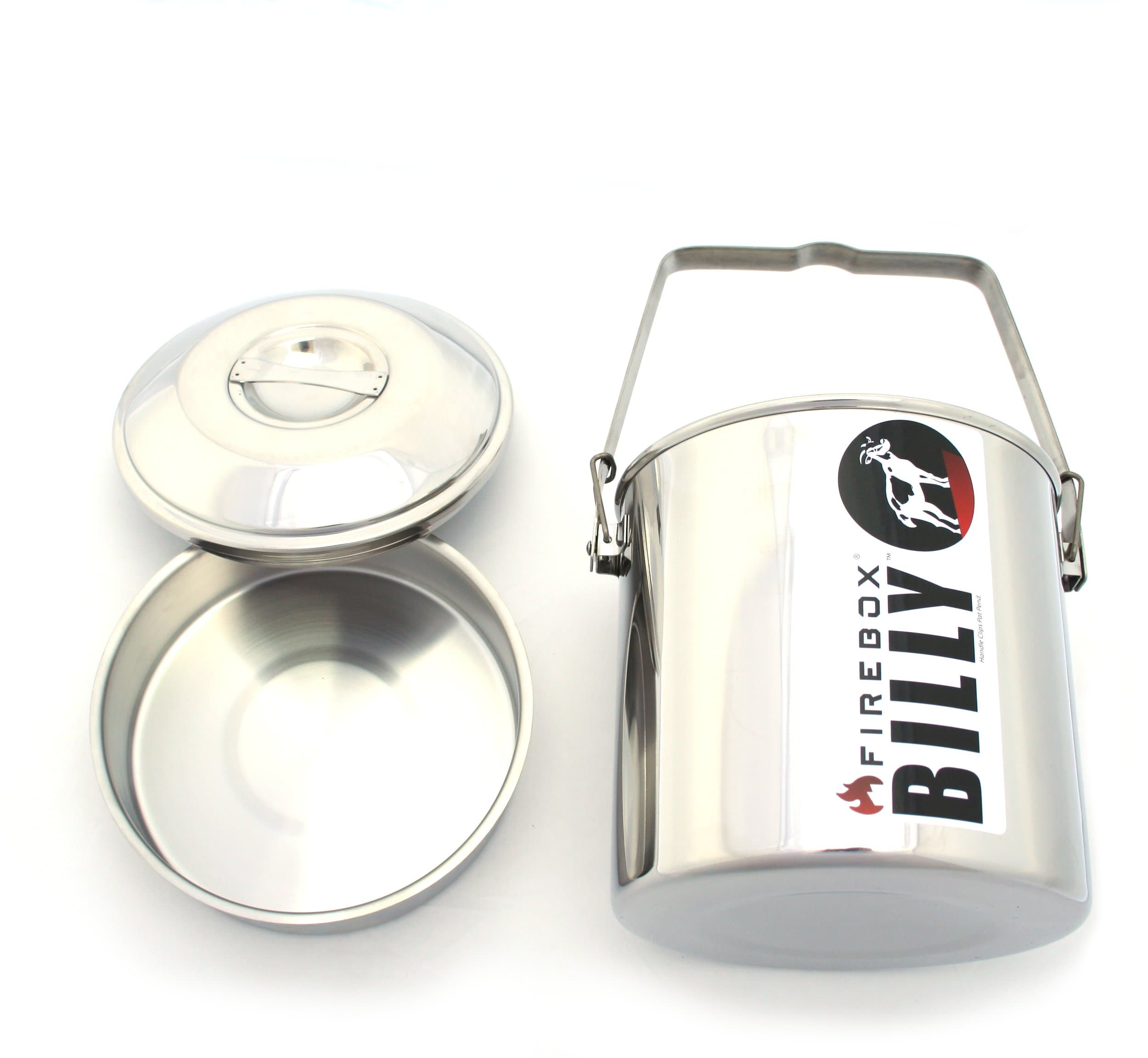 Locking Bail Handle Camping Pot, Billy Can Bushcraft Kit - Zebra Loop Handle Pot SS Handle Clips (Installed)