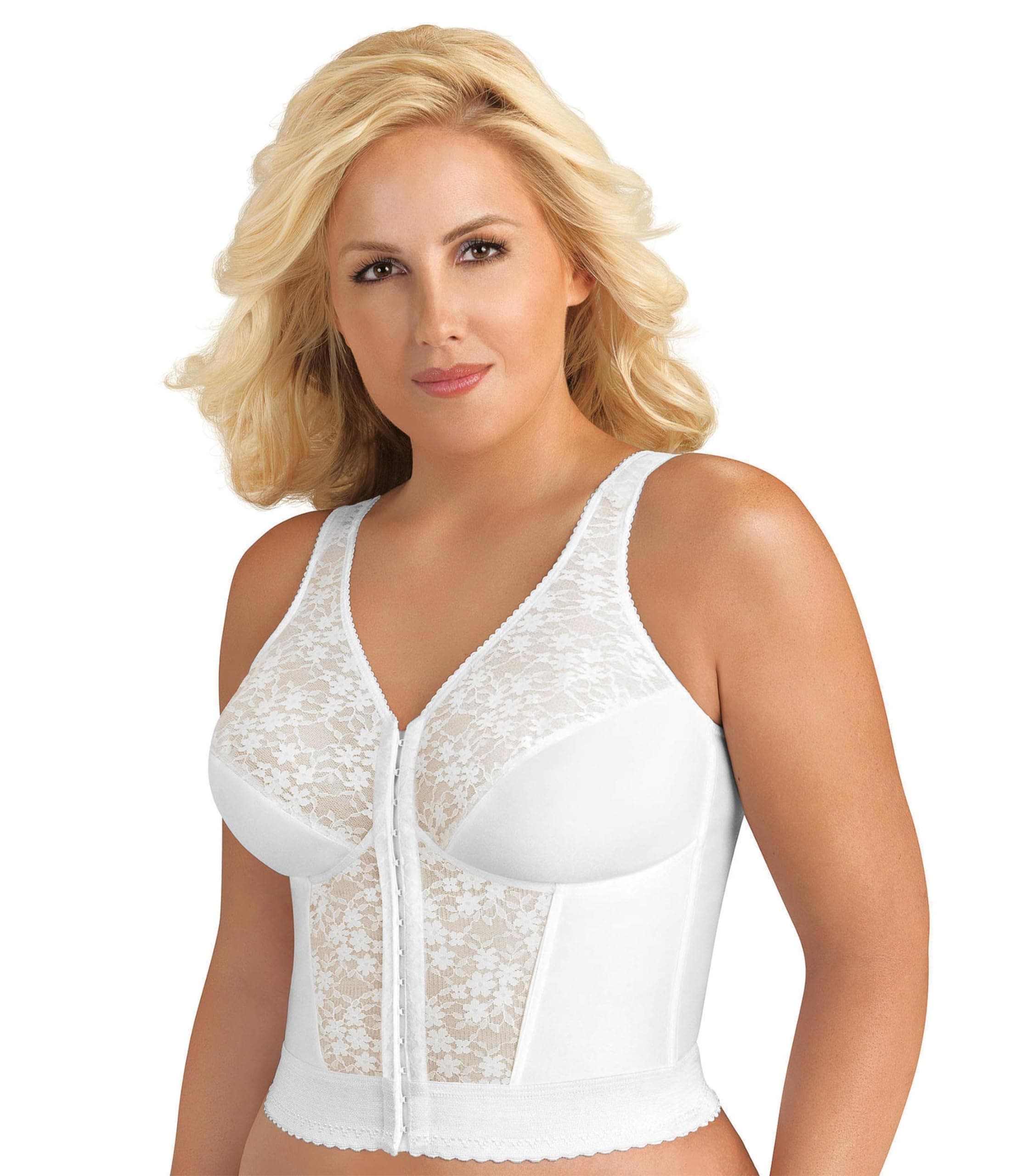 Exquisite Form5107565 Fully Slimming Wireless Back & Posture Support Longline Bra with Front Closure & Lace