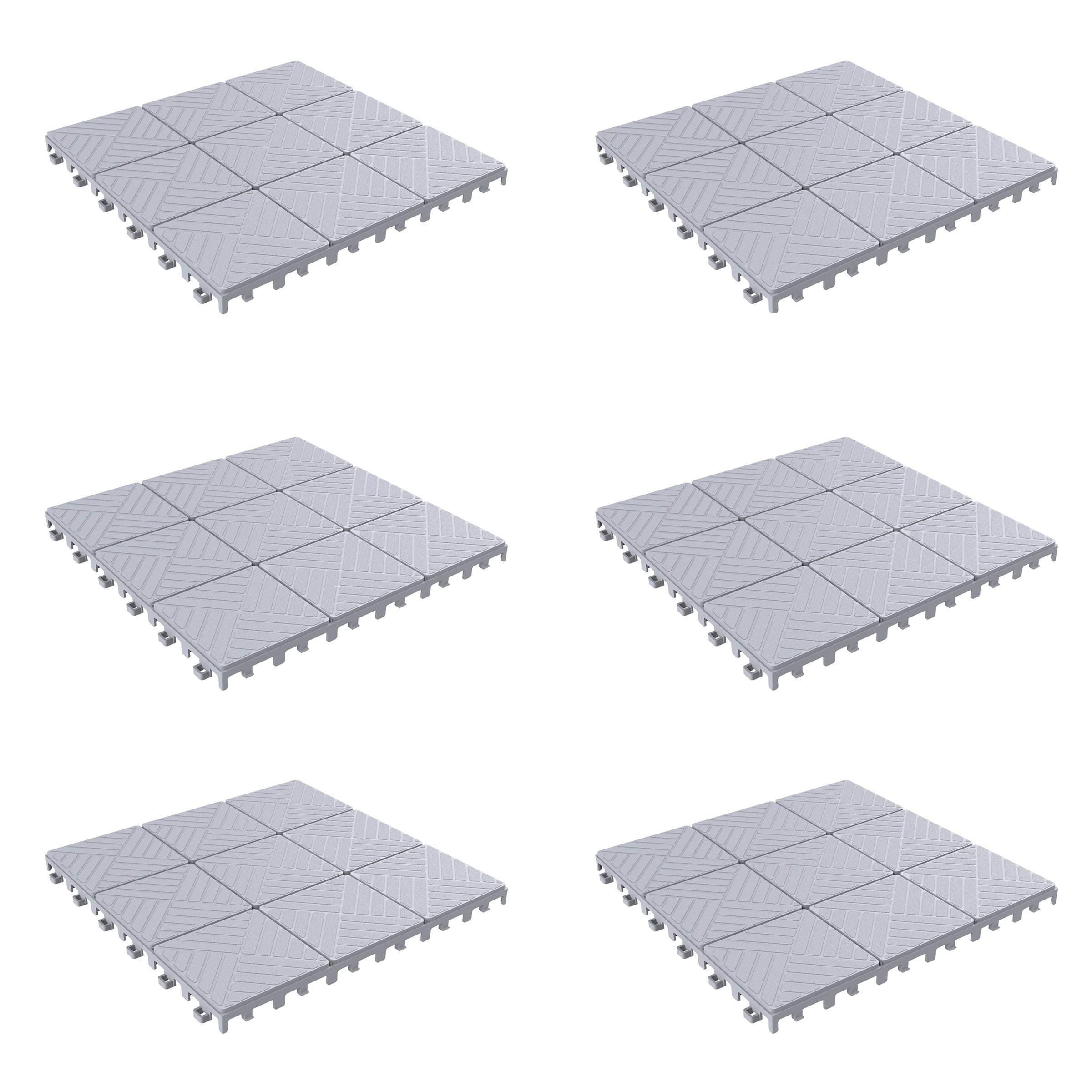 Pure Garden 6-Pack Polypropylene Interlocking Patio Deck Tiles - Weather-Resistant Outdoor Flooring for Balcony, Porch, and Garage (Gray)