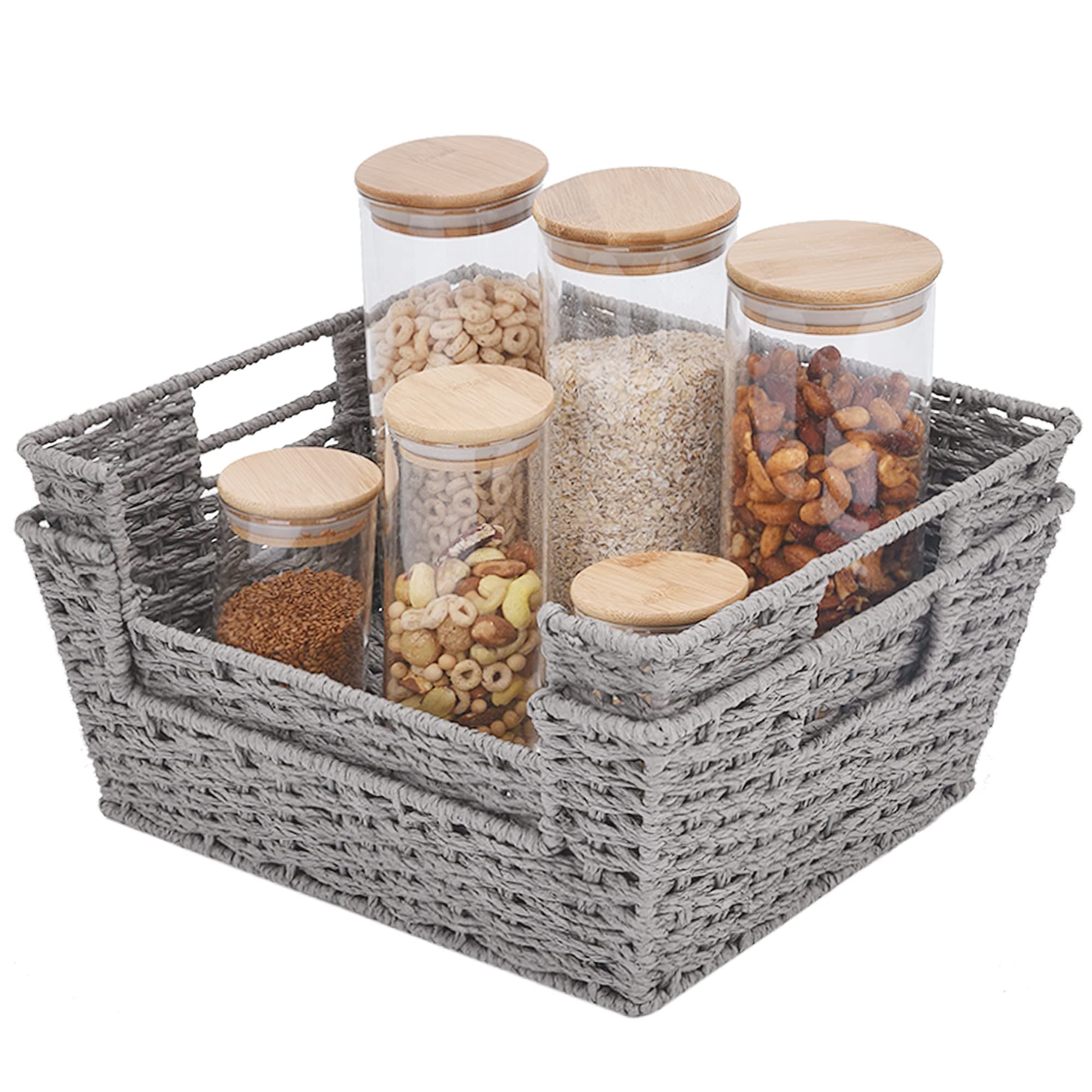 StorageWorks Wicker Baskets for Storage, Pantry Baskets Organization and Storage, Pantry Storage Baskets, Handwoven Wicker Baskets for Shelves, Grey, 2 Pack