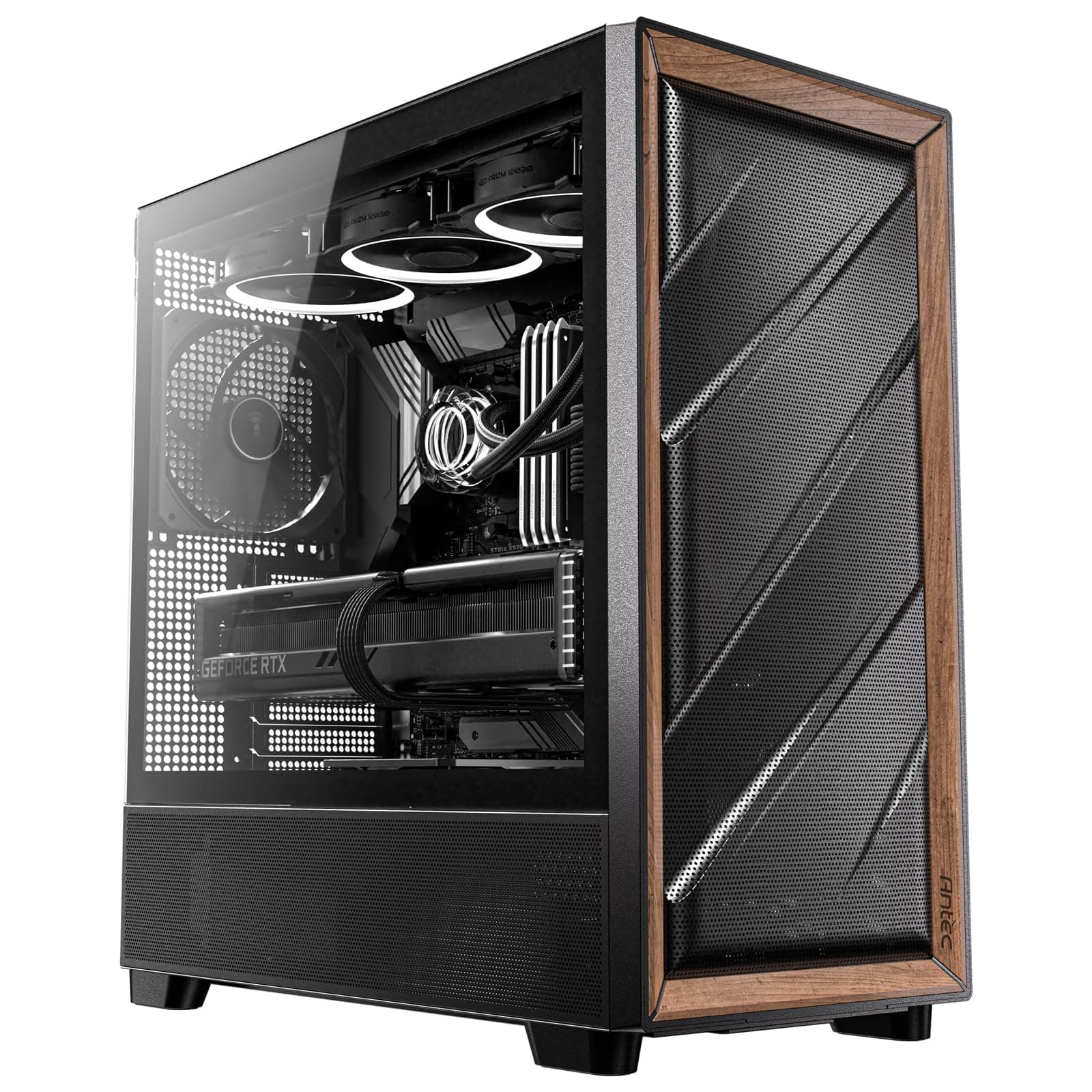 PC Case FLUX Black Walnut Cooling Type Middle Tower PC Case with Strengthened Glass Panel and Wood Antec FLUX BLACK