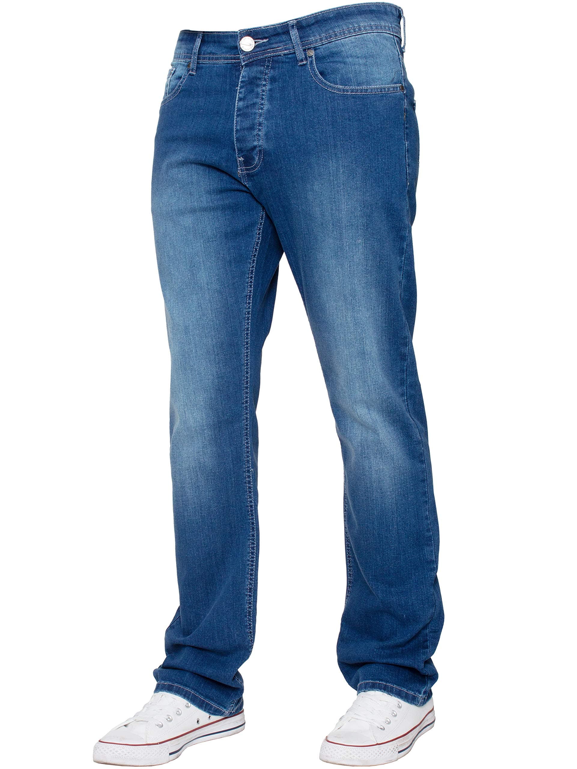 New Mens Stretch Straight Leg Regular Fit Classic Basic Denim Jeans