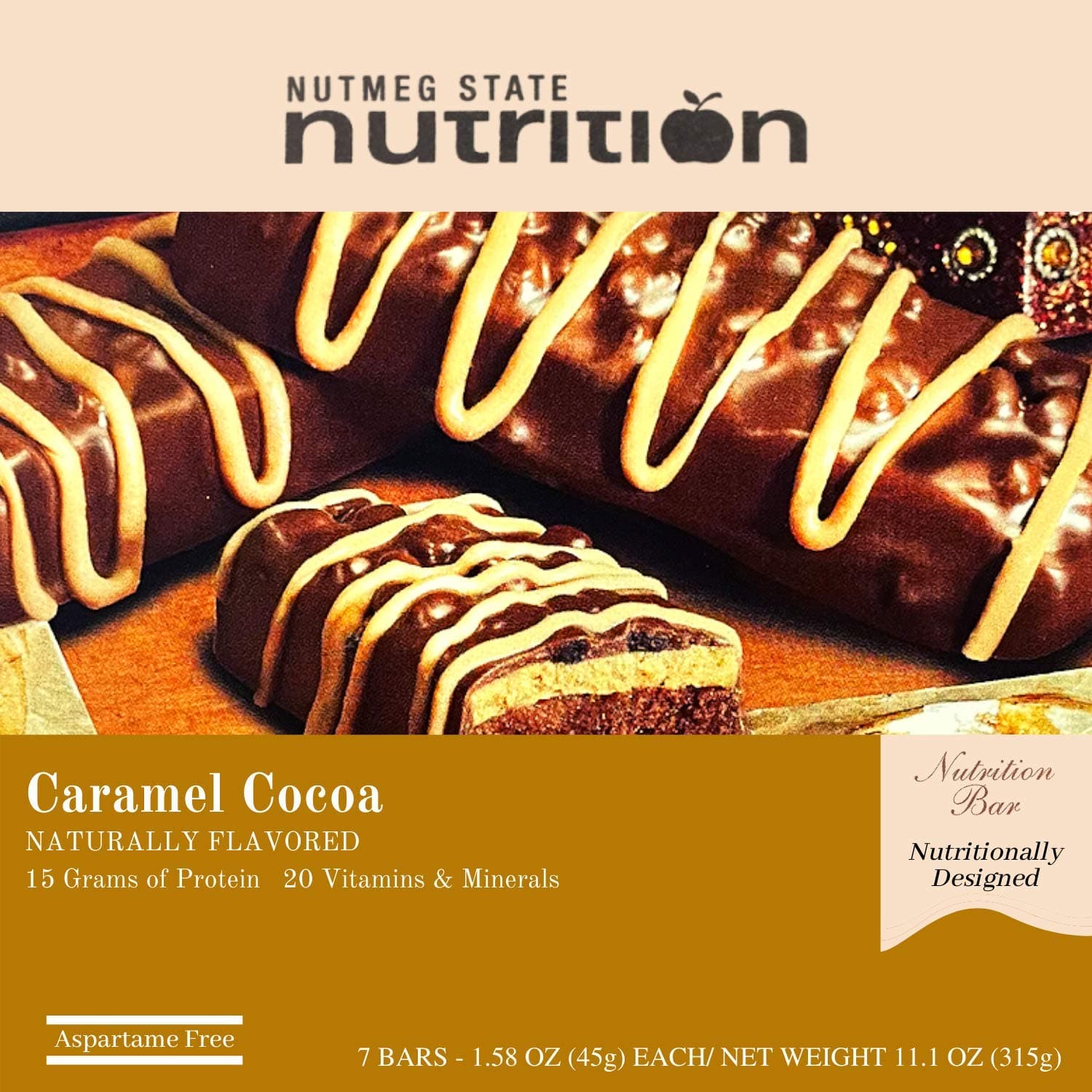 Nutmeg State Nutrition High Protein Bars, 7 Servings Per Box (1 Box (7 Servings), Caramel Cocoa)
