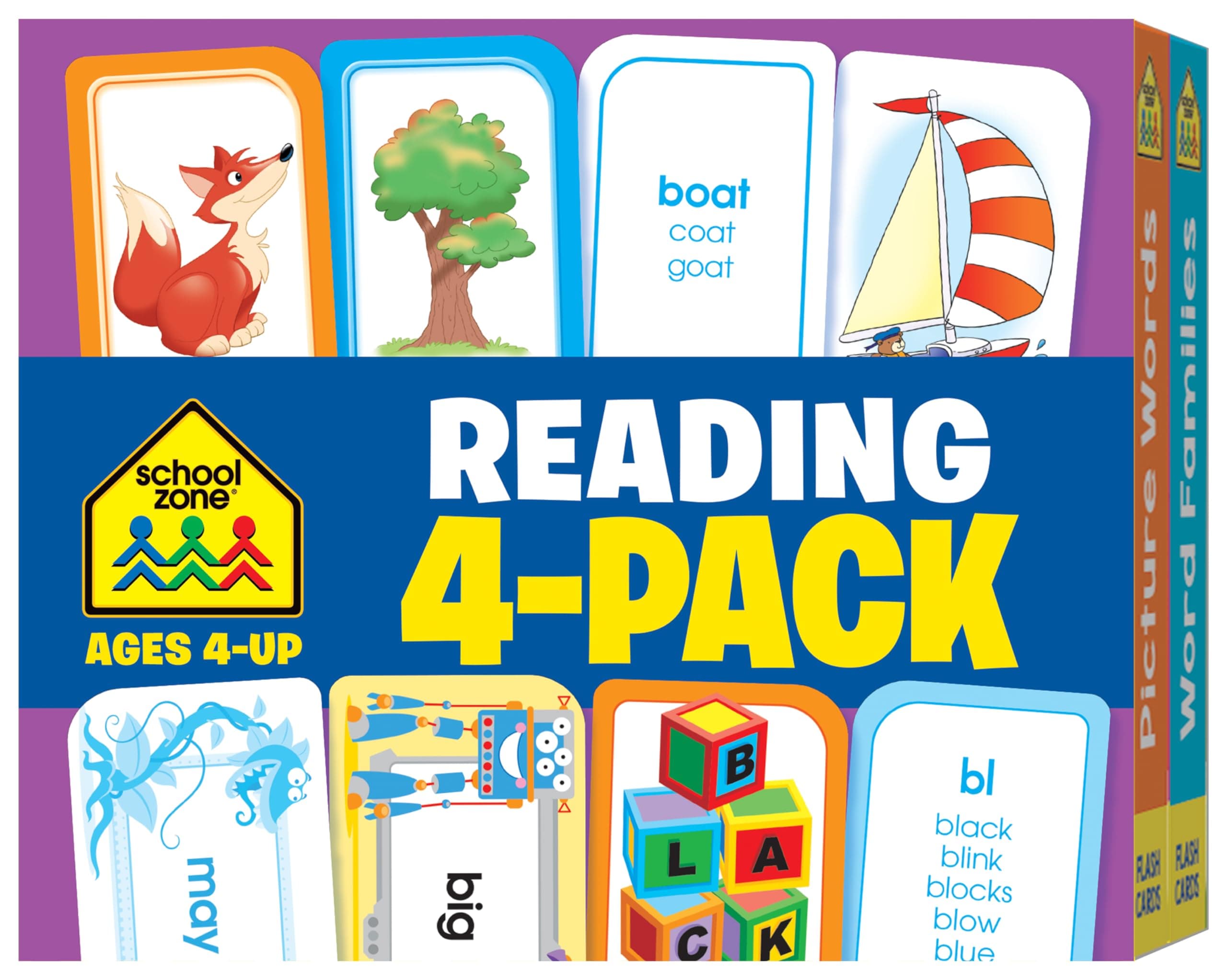 School Zone - Reading Flash Card 4-Pack - Ages 4 and Up, Short and Long Vowel Sounds, Combination Sounds, Rhyming, and More (Flash Card 4-pk) Cards – 6 February 2019
