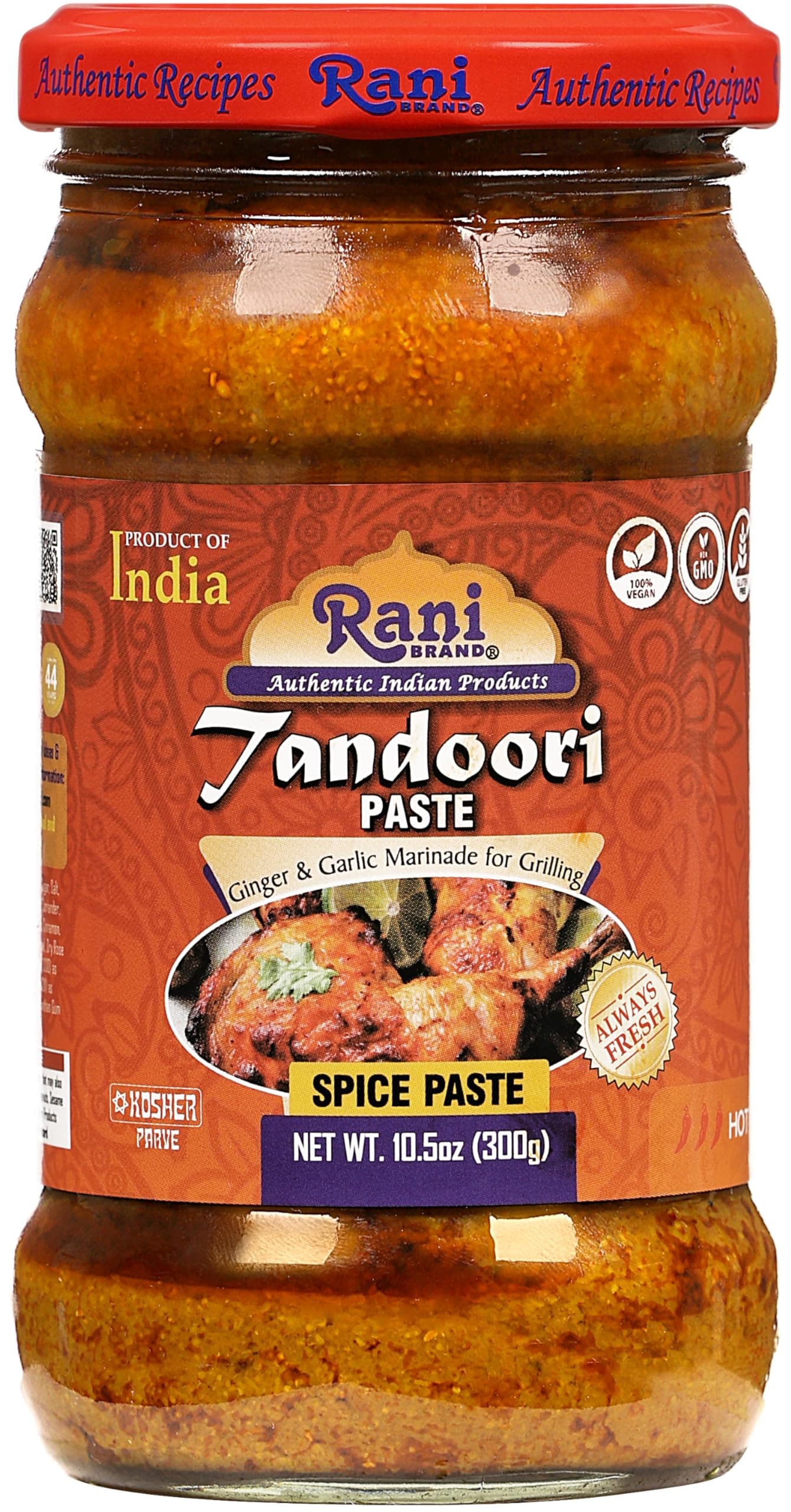 Rani Tandoori Paste (No Colors) 10.5oz (300g) Glass Jar ~ For Tandoori Chicken, Chicken Tikka, Paneer Tikka | All Natural | NON-GMO | Kosher | Vegan | Gluten Free | Indian Origin, Cooking Spice Paste