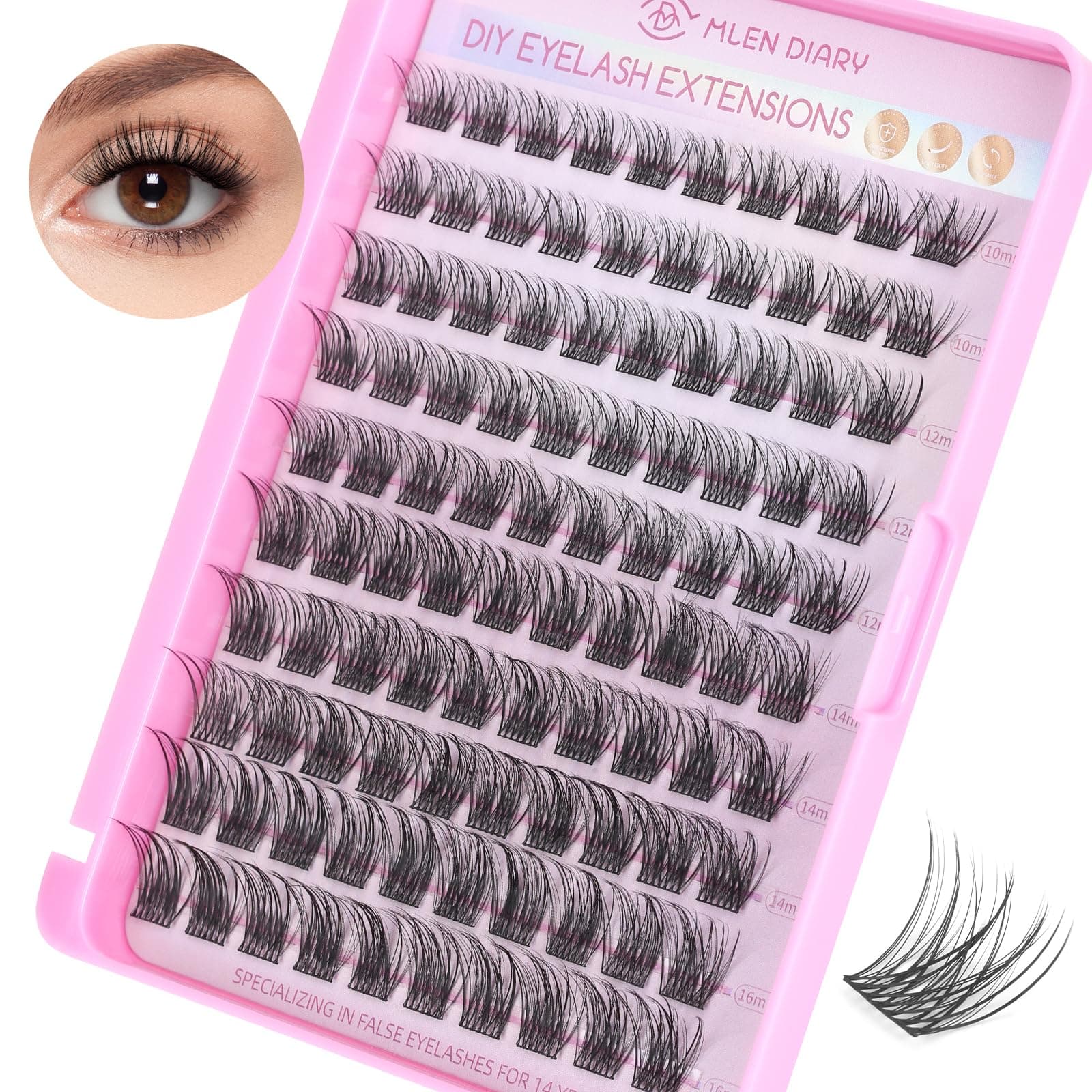 Lash Clusters 100PCS Cluster Lashes Wispy Fluffy D Curl Super Thin Band Eyelash Cluster Natural Volume Reusable DIY Eyelash Extensions at Home (10-16mm Mix)