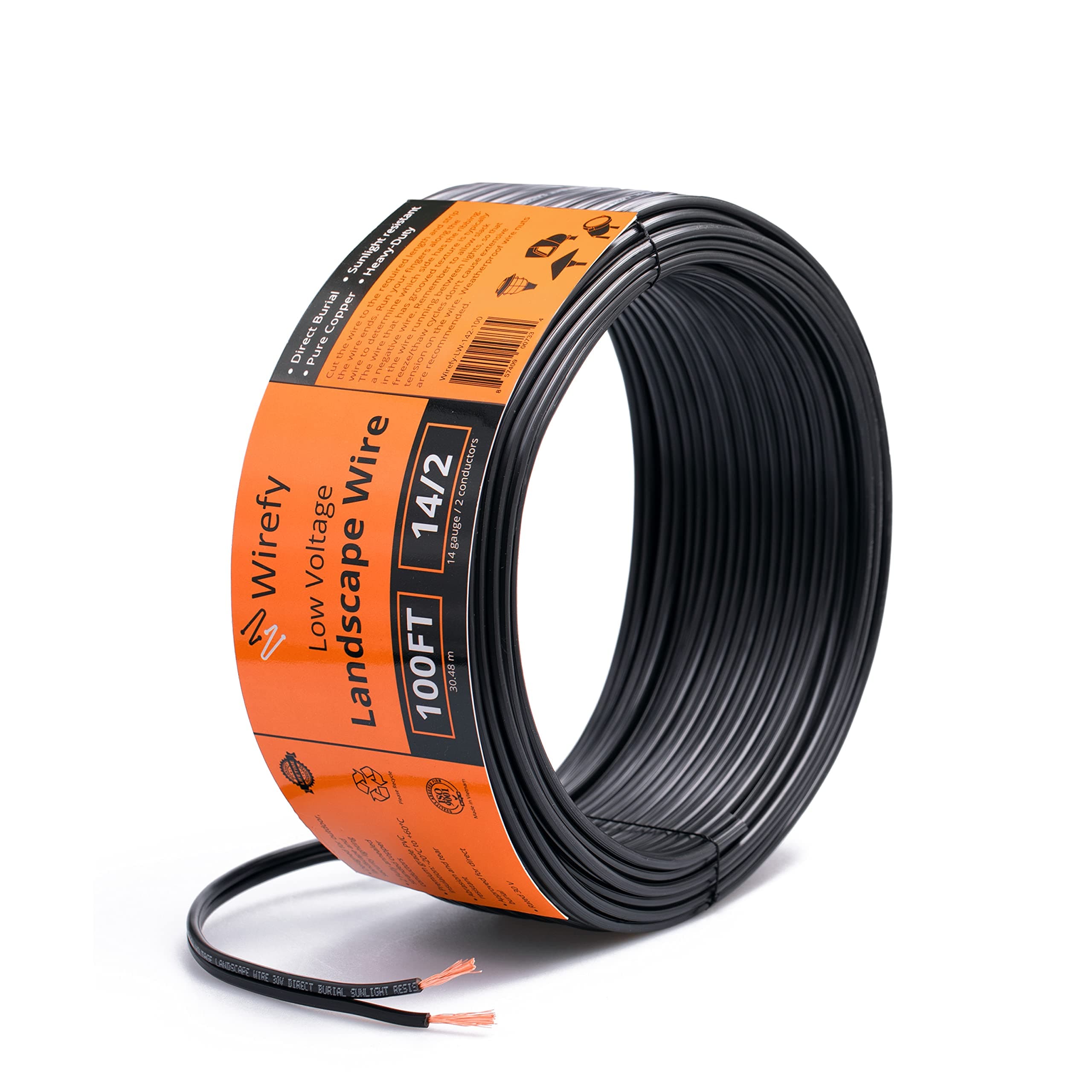 - Wirefy 14/2 Low Voltage Landscape Wire 100 ft | Low Voltage Landscape Lighting Wire | Pure Copper | Outdoor Direct Burial | 14-Gauge 2-Conductor 100 Feet