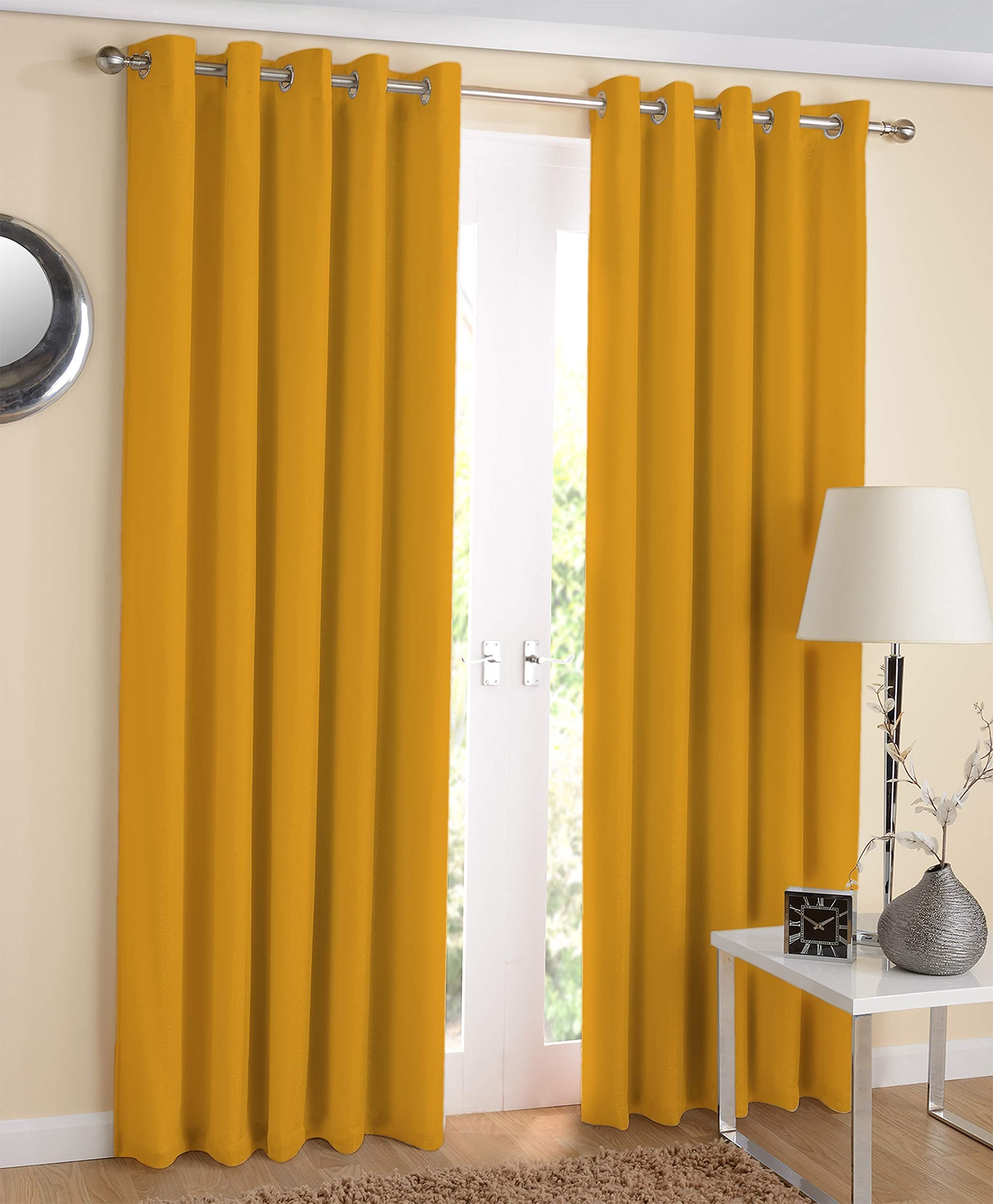 AIRWILL 100% Cotton Solid Pattern Door Curtains Sized, 7ft Length (Yellow, Pack of 2 pcs)