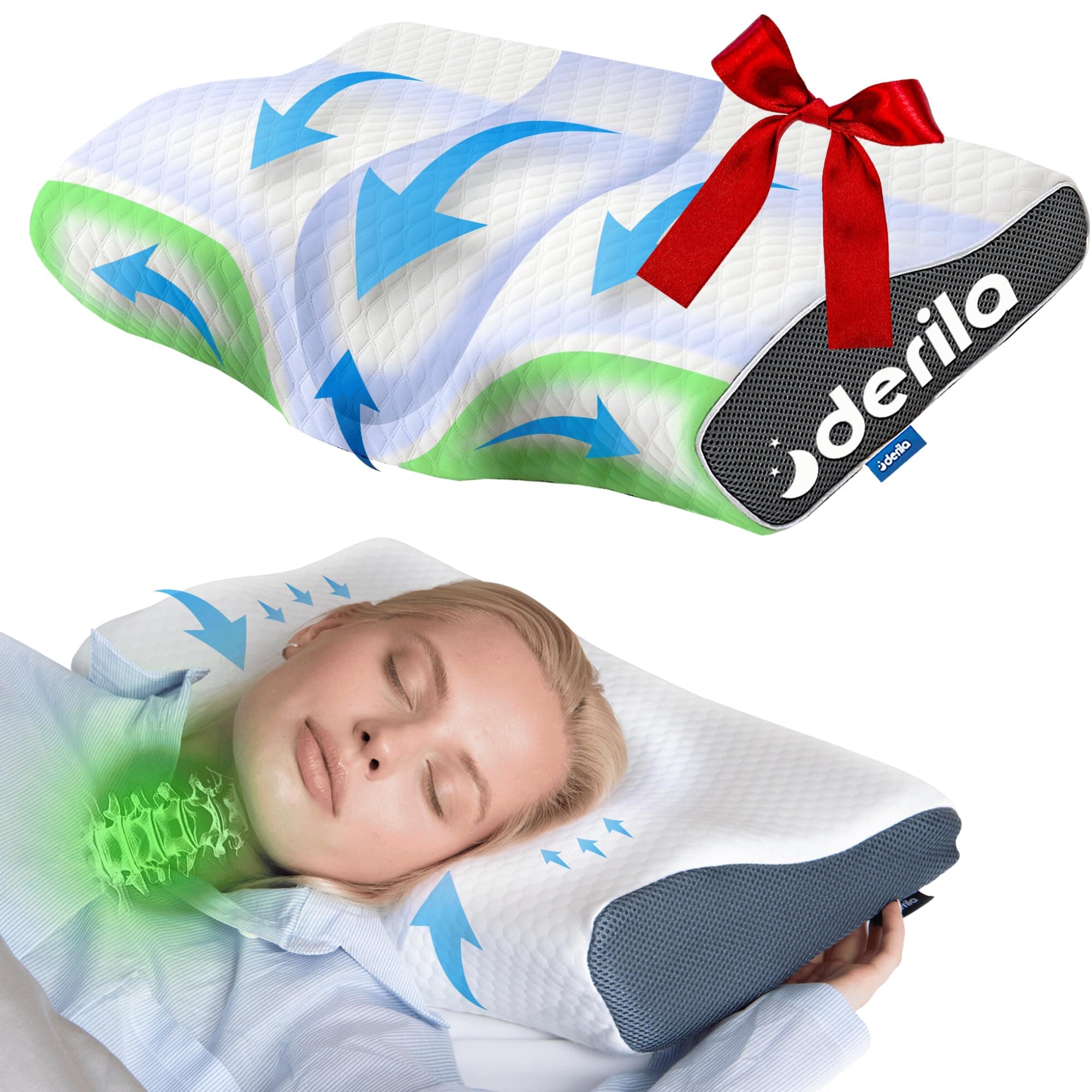 Derila Cervical Pillow for Sleeping - Support Pillow for Side, Back and Stomach Sleepers - Best Bed Pillow for Sleeping