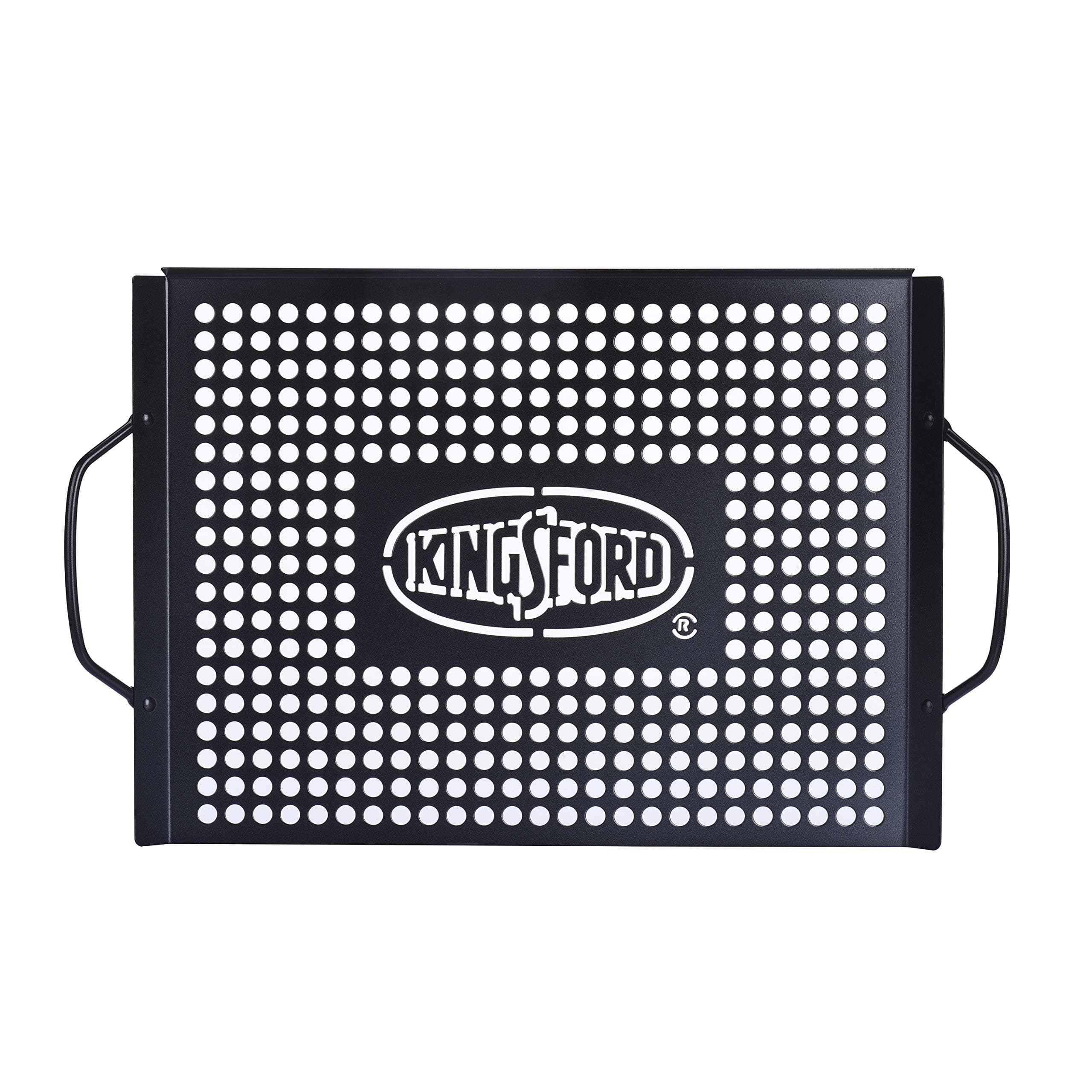 Kingsford Non-Stick Grill Topper Pan, Heavy Duty Carbon Steel BBQ Grilling Tray with Handles, Perforated Surface Helps Keep Small Foods from Falling Through Grates, 15.55 x 11.05 Inch