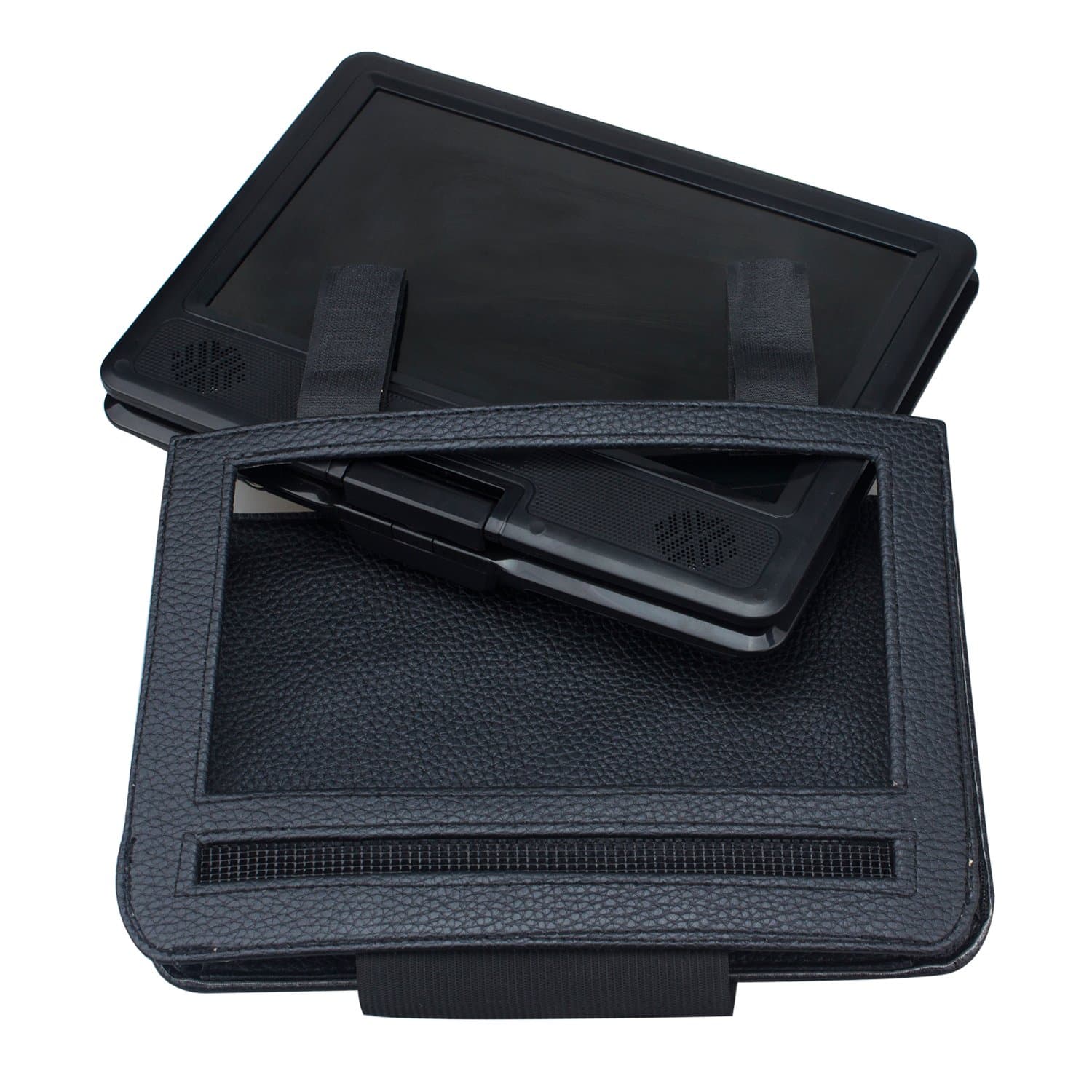 9.8" LCD Screen Portable DVD Player with Leather Case Holder Car Headrest Mount, Black+Black