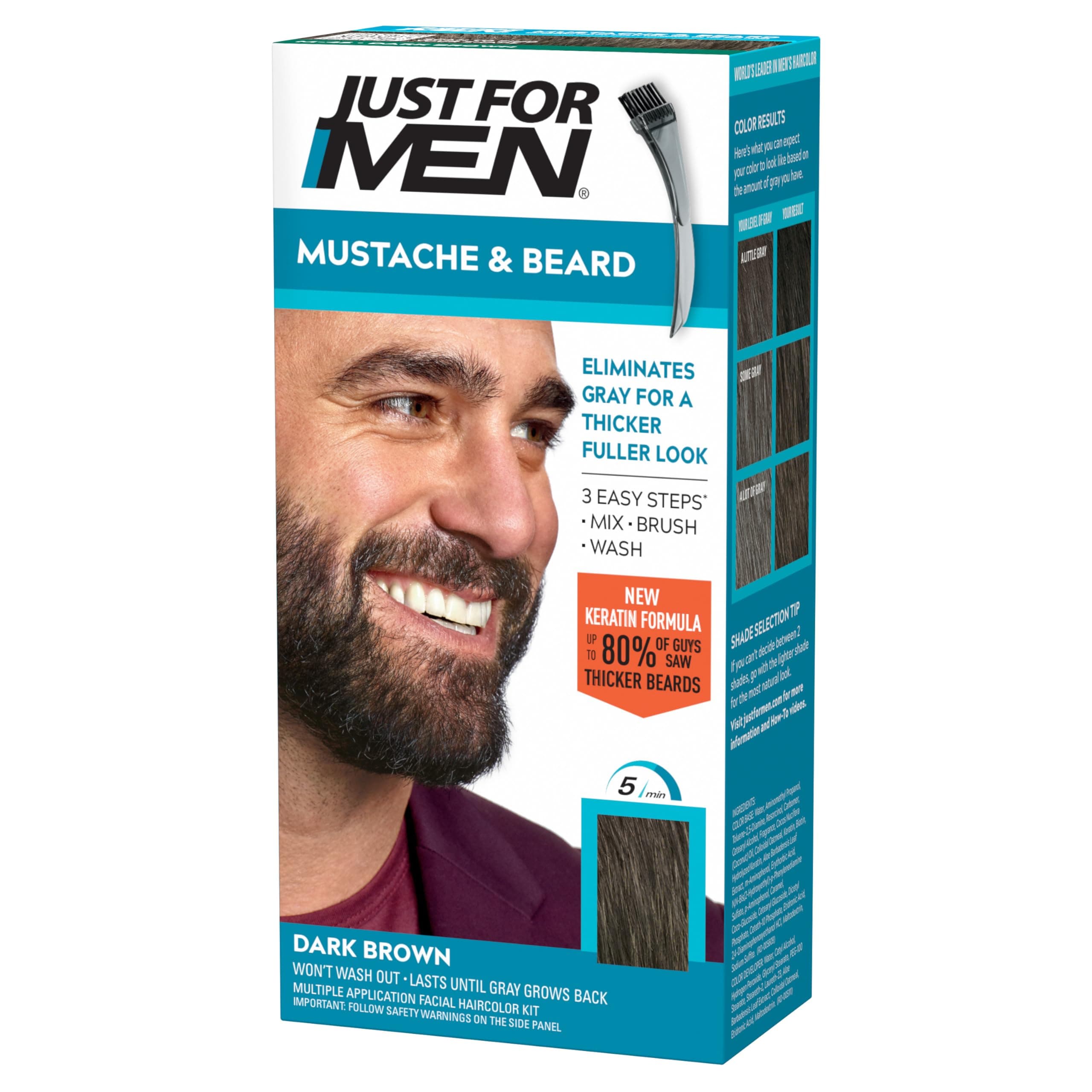 Mustache & Beard multiple uses Beard Dye for Men with Brush Included, With Keratin Biotin Aloe and Coconut Oil for Healthy Facial Hair - Dark Brown, M-45, Pack of 1 (Packaging May Vary)