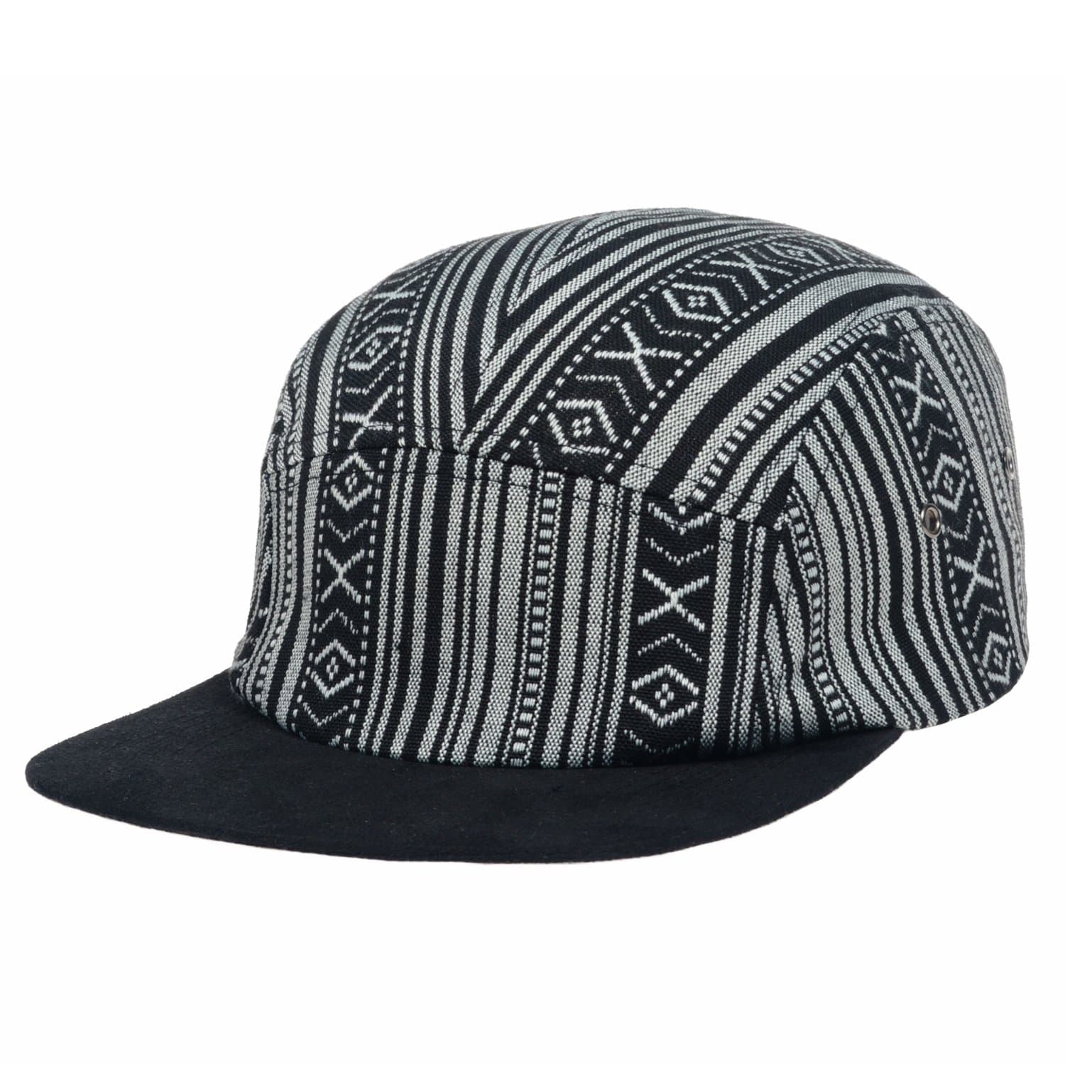 GP Accessories Fair Isle Pattern Multi Color Stripe 5 Panel Hat Large Black Grey