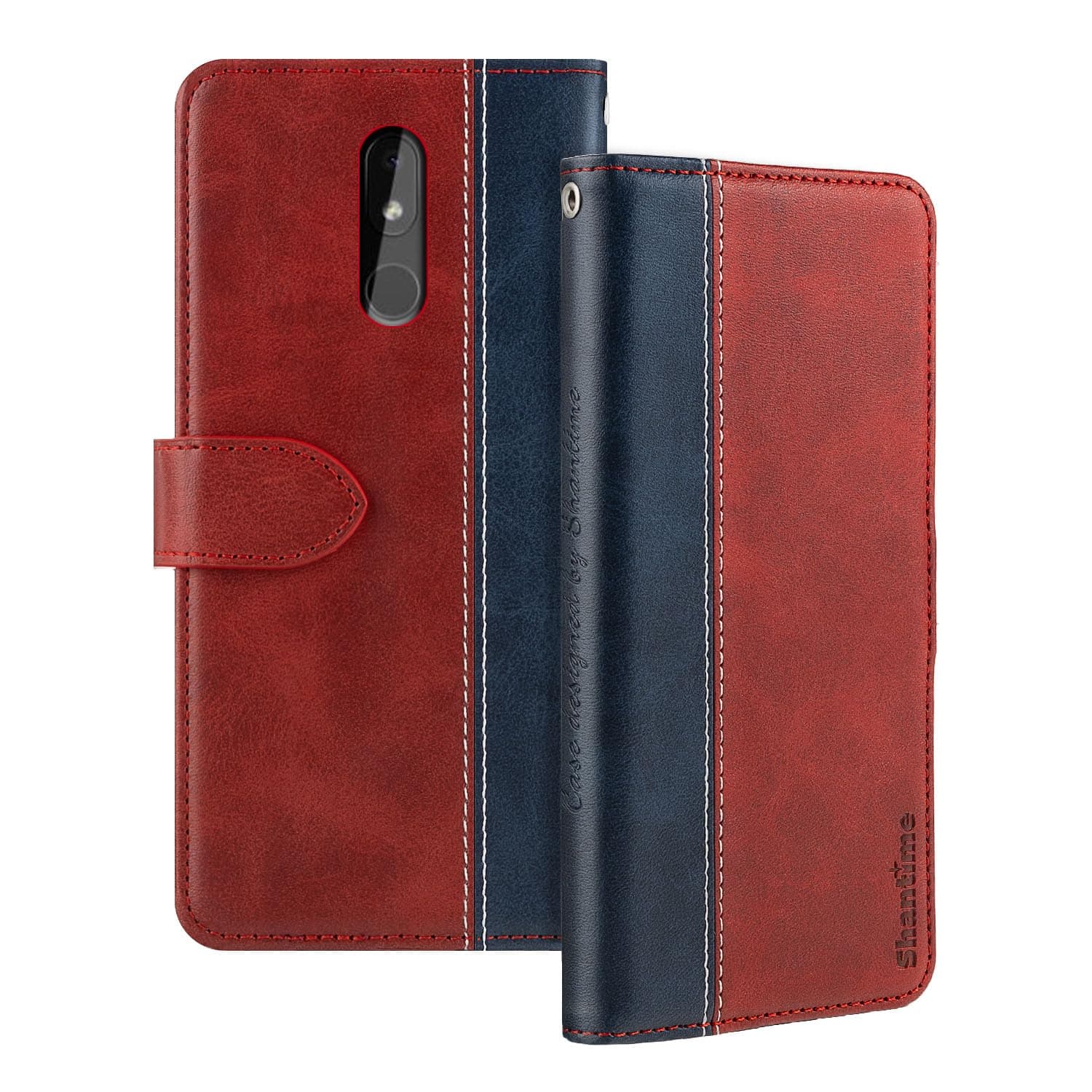 Leather Flip Case Compatible with Nokia 3.2 Case with Card Holder RFID Blocking Magnetic Kickstand Slim Fit Business Protective Cover(Red)