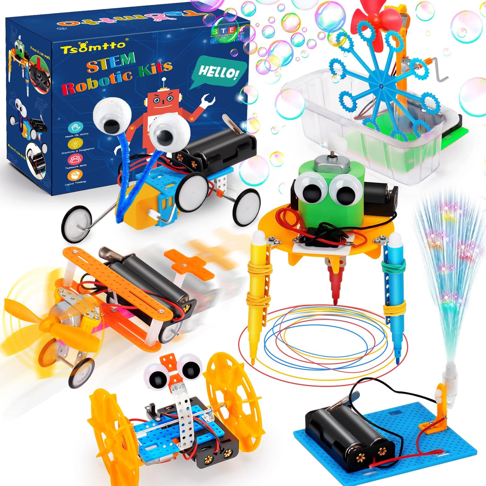 STEM Robotics Kit 6 Set Science Experiments Project Activities Toys for Kids 4-8 8-12 Engineering Building Electronic Motor Robot Kid Craft Boy Girl 5 6 7 8 9 10 12 Year Old Outdoor Toy