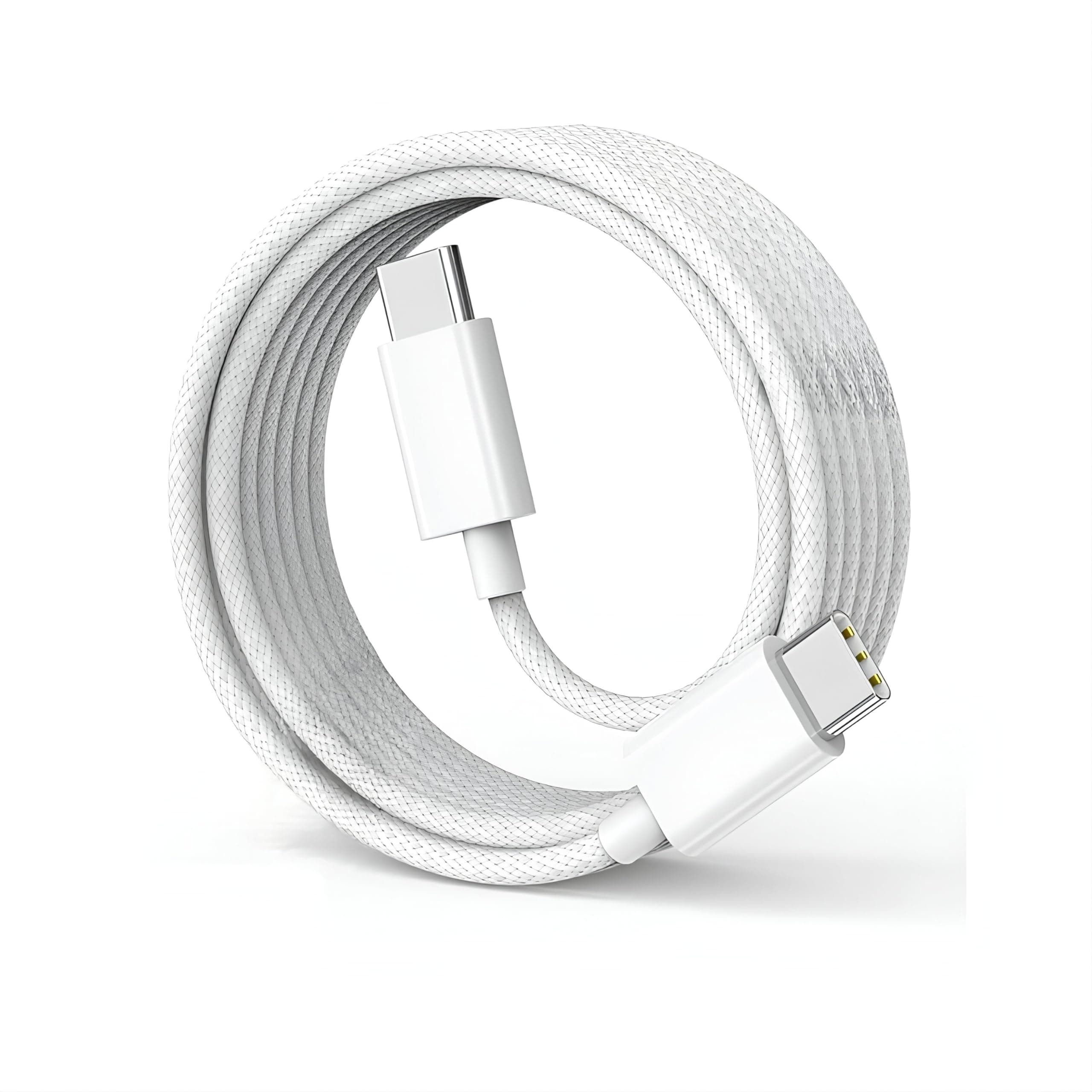 Original 20W Type C 1M Nylon Braided Cable Fast PD Charging Wire Compatible With iPhone 16,16 Plus,16 Pro Max,15,15 Pro Max,15 Plus,MacBook,Buds & Other USB-C Devices Fast Data Transfer,White