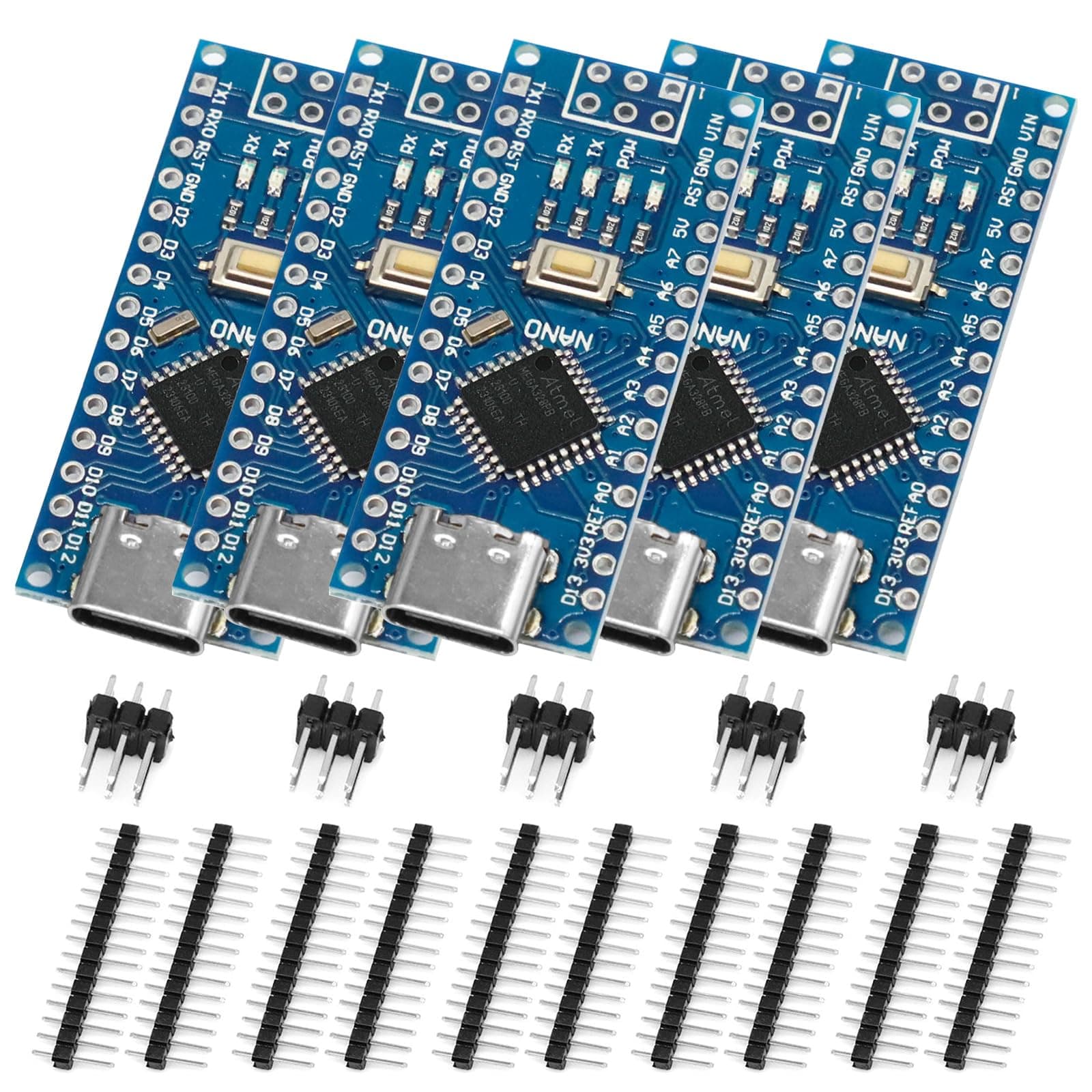 Nano V3 Module with Mega328 5 Pieces Nano Module Chip CH340 Type-C Connector 5V 16M Microcontroller Compatible Arduino