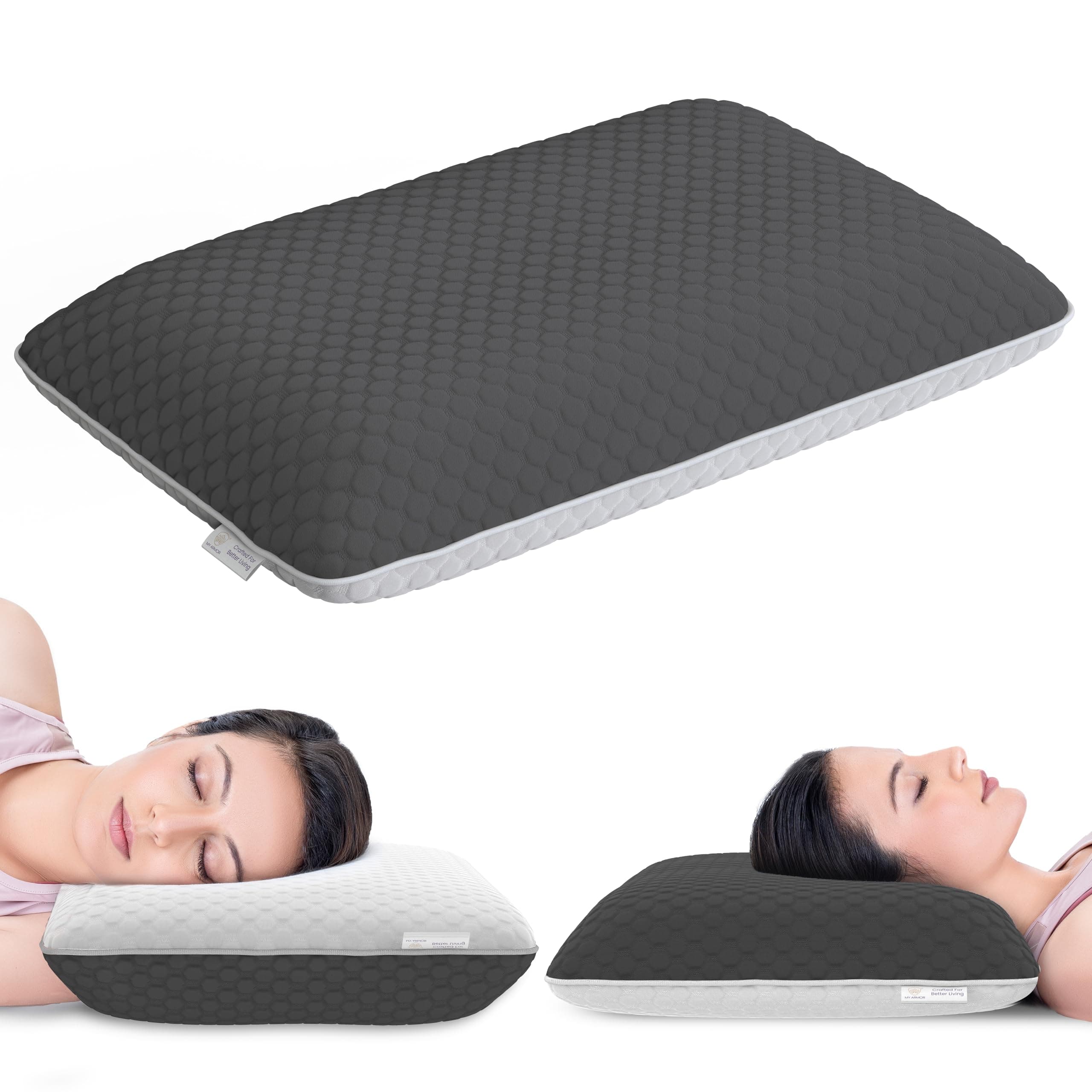 MY ARMOR Memory Foam Pillow, Dual Side Sleeping for Back and Side Sleepers, Orthopedic Cervical Pillow for Neck Pain & Shoulder Pain, Spondylitis, 25x15.5x5 Inches | Bamboo Cover, White, Pack of 1