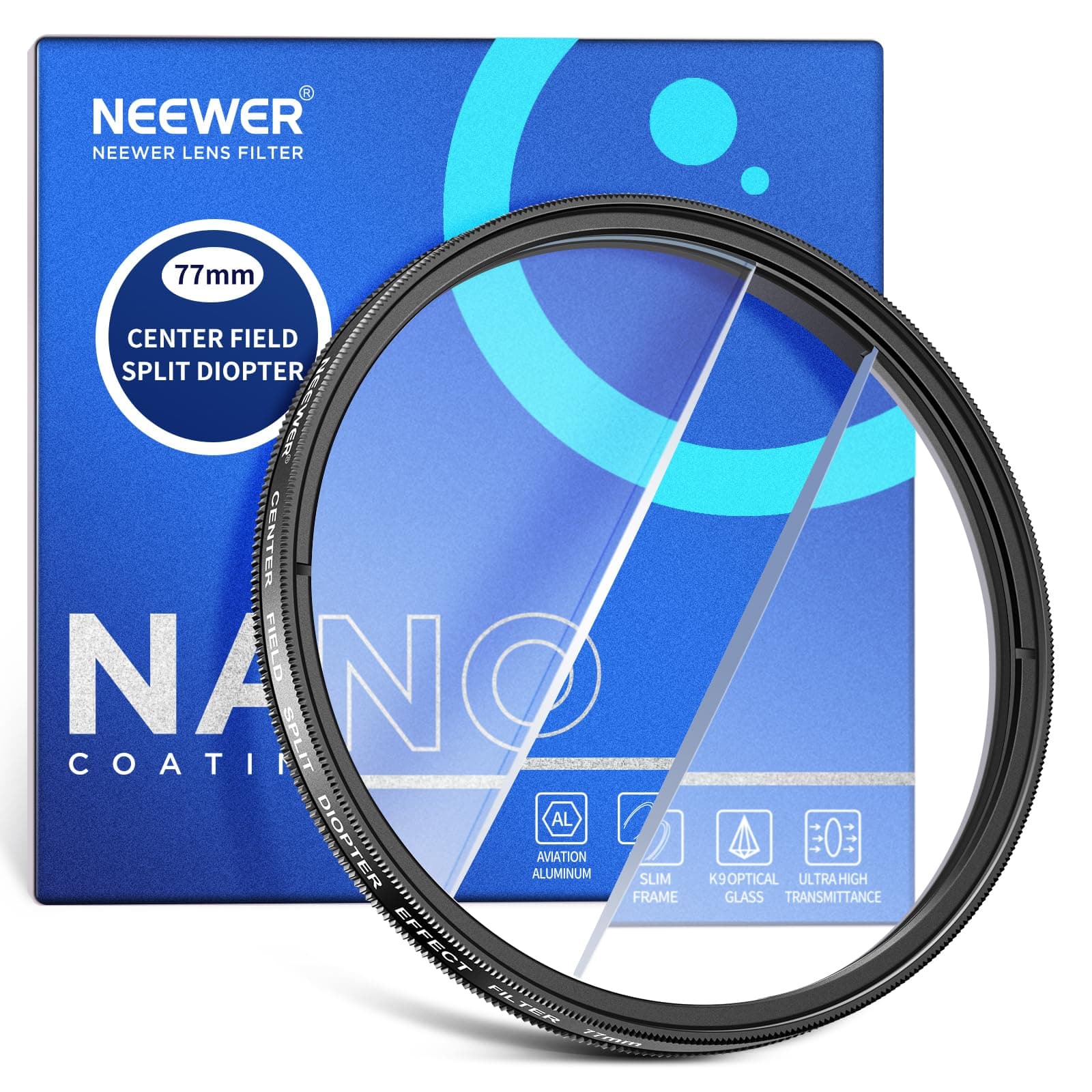 NEEWER 77mm Center Field Split Diopter Effect Filter, Camera Linear Prism K9 Optical Glass Filter with Aluminium Frame, Blurred Refraction Foreground Repeated Color Effect Camera Lens Accessories