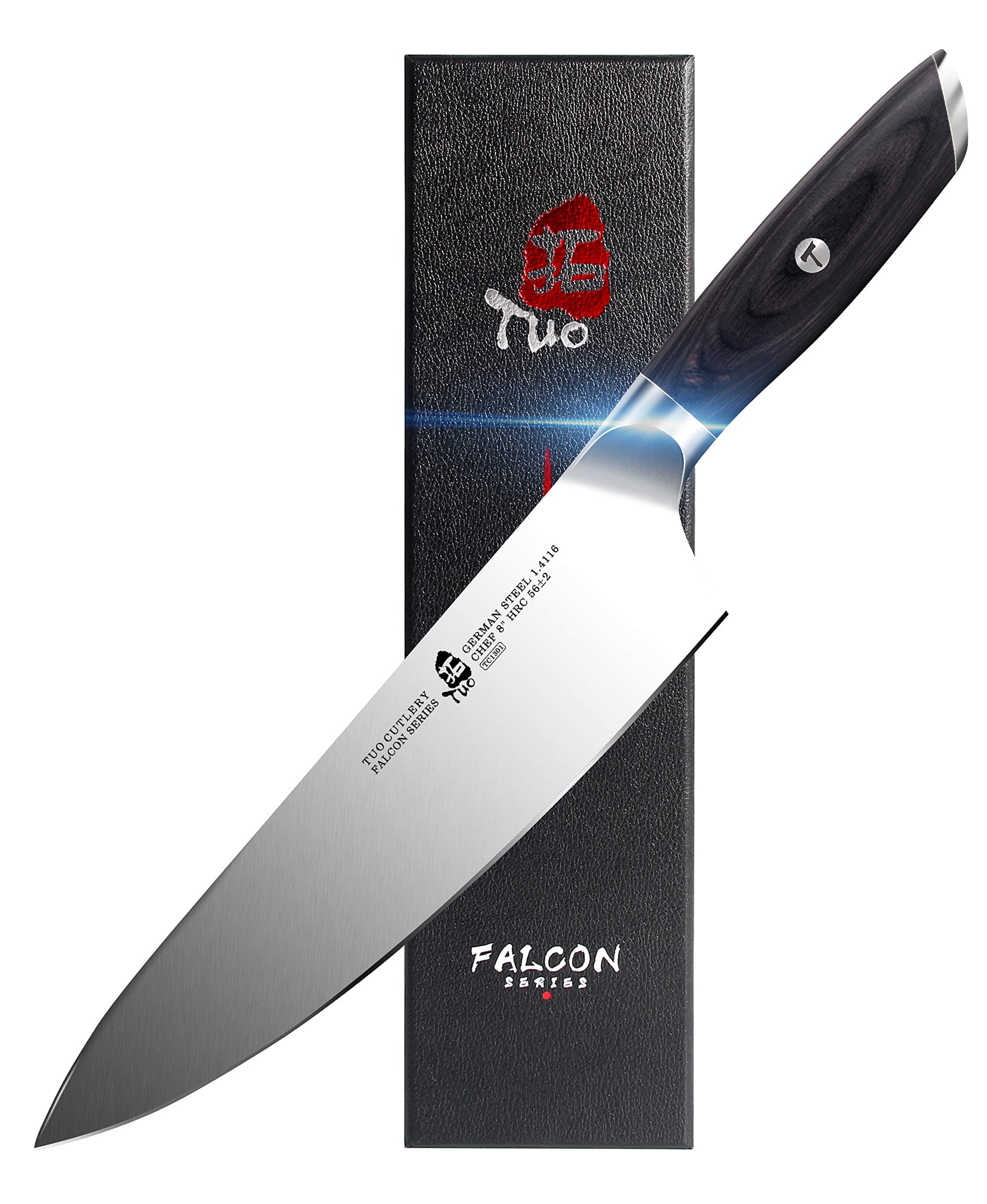 TUO Gyuto Chef Knife, 8 Inch Professional Cooking Knife for Meat & Vegetable Processing, Ultra Sharp Japanese Blade, Ergonomic Handle, German High Carbon Steel - Falcon Series