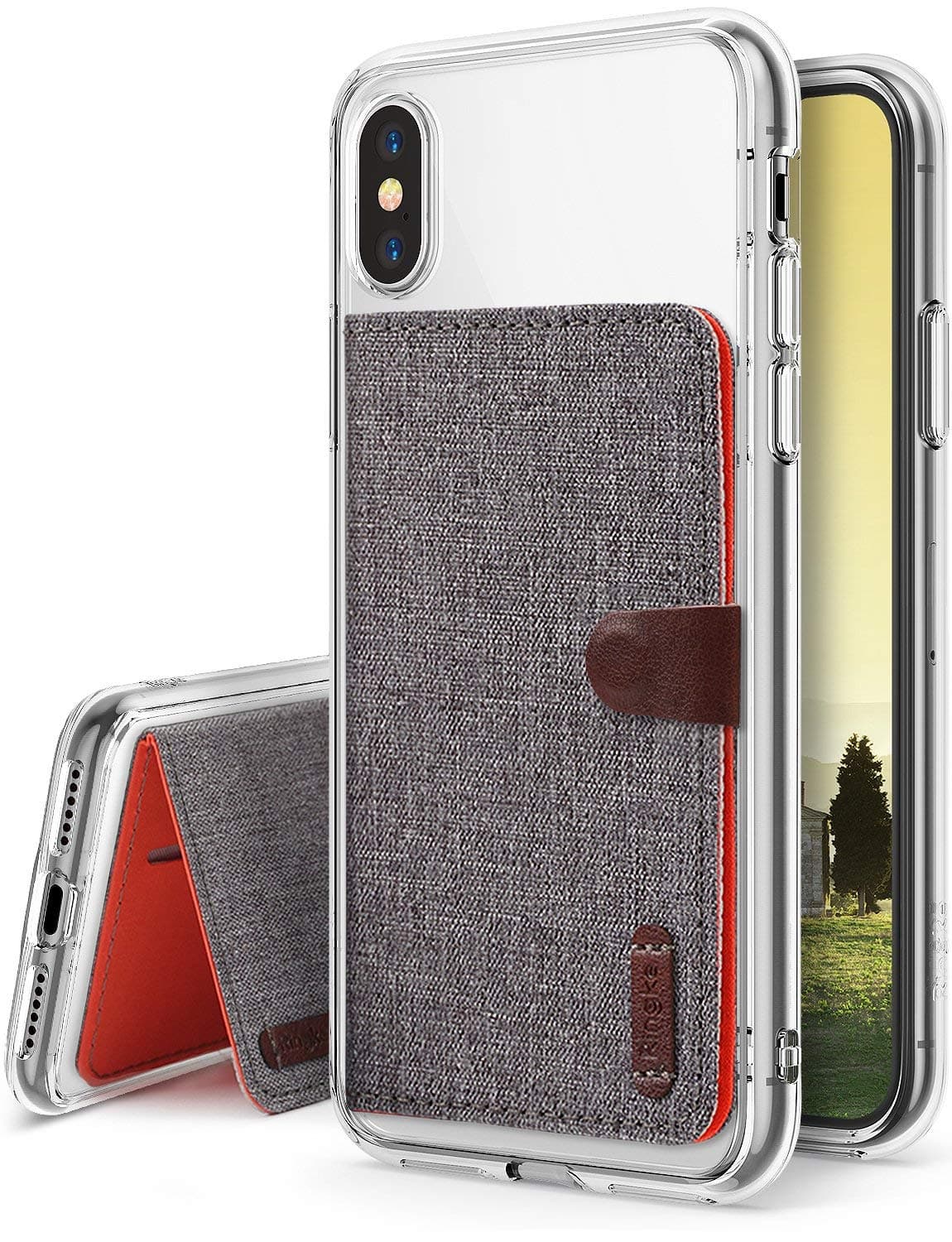 Ringke Fusion Designed for iPhone X Case (2 in 1 Accessory Kit, Flip Card Holder Included) for iPhone X Cover (Not Compatible with iPhone Xs) - Clear & Gray