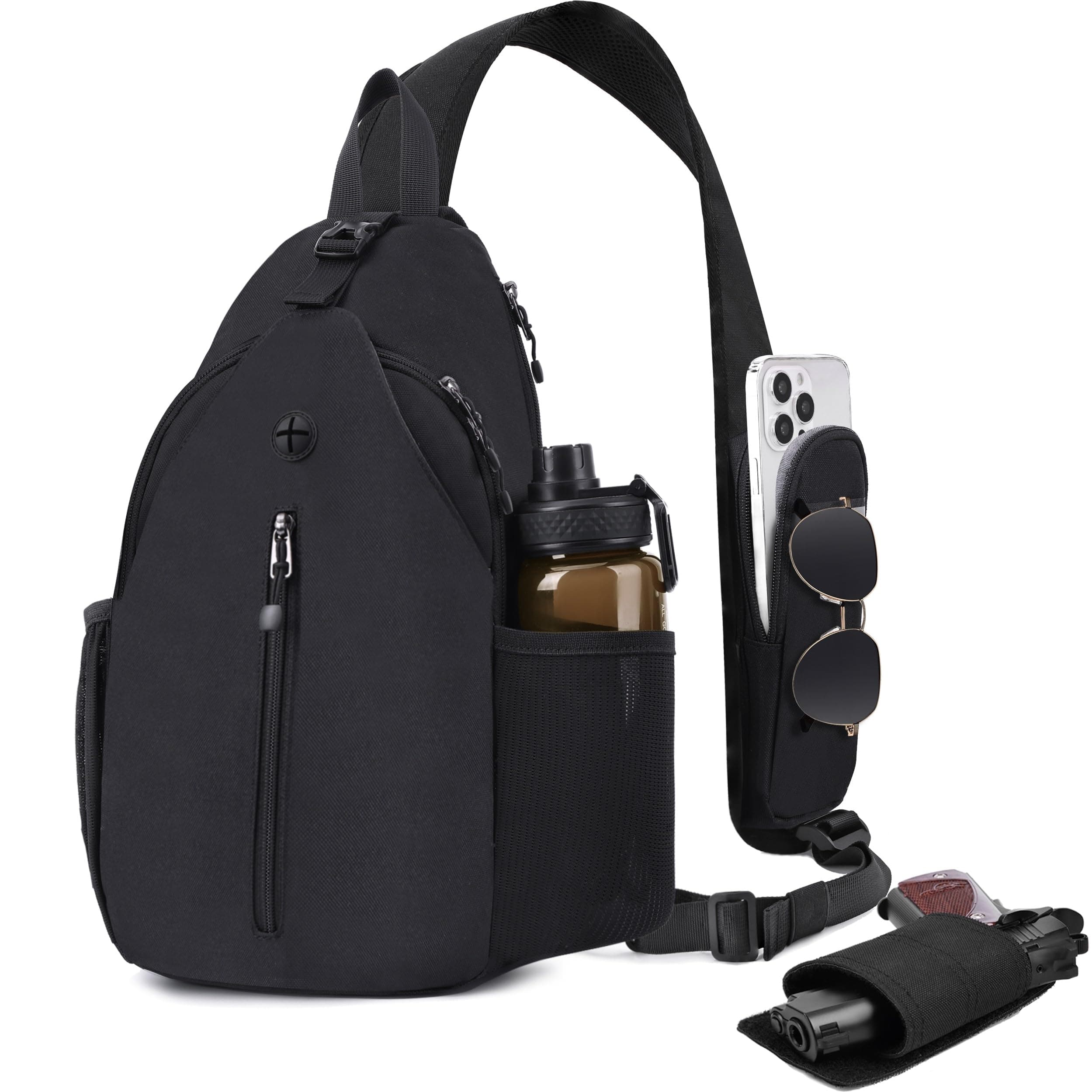 Concealed Carry Bag for Men, YKK Zippers Large Crossbody Sling Backpack edc Bag with Gun Holsters, Travel Hiking Chest Pack Daypack