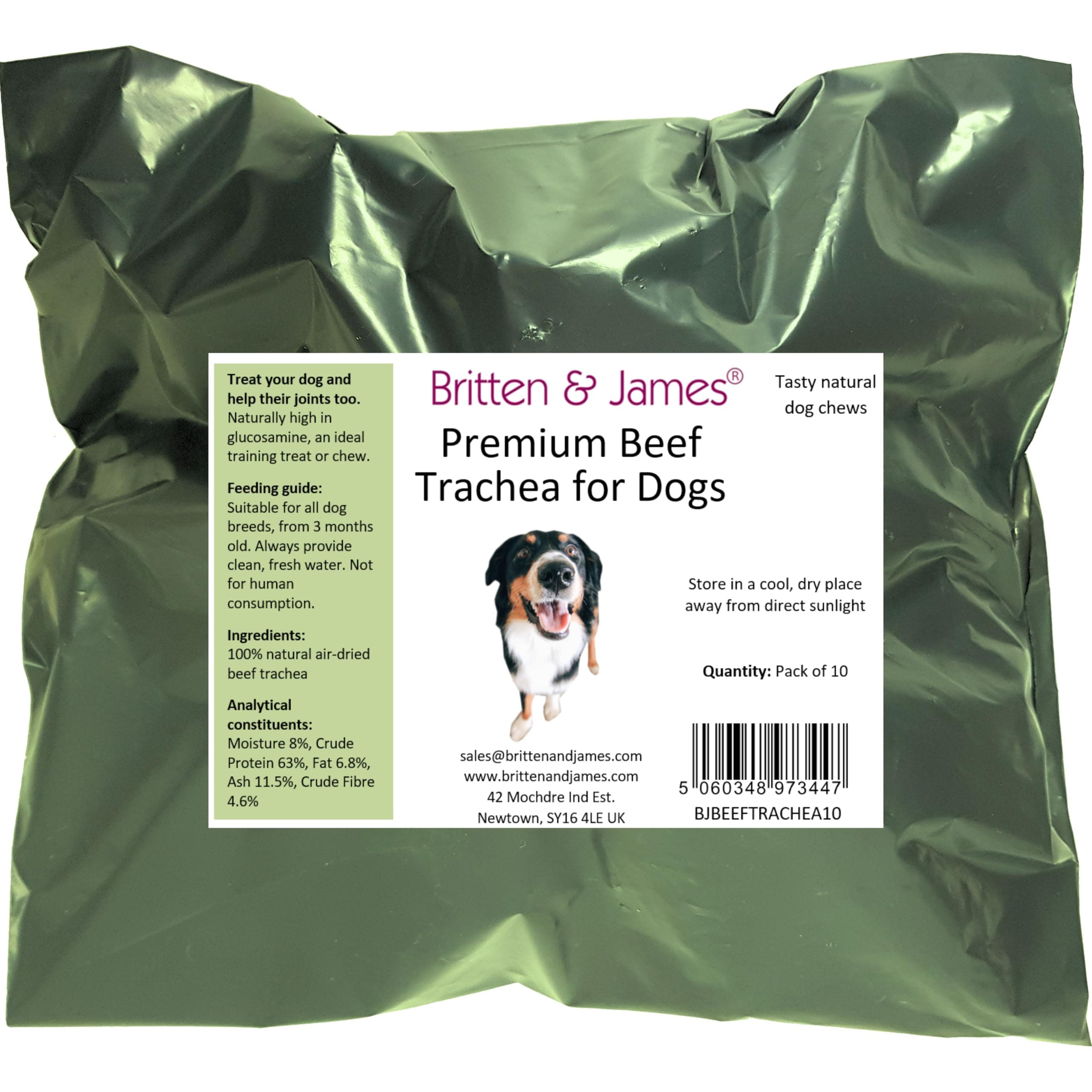 10 Premium Beef Trachea for Dogs by Britten and James (approx 1kg) - Large Trachea 25-30cm. Natural Healthy Air Dried Dog Chew Treat