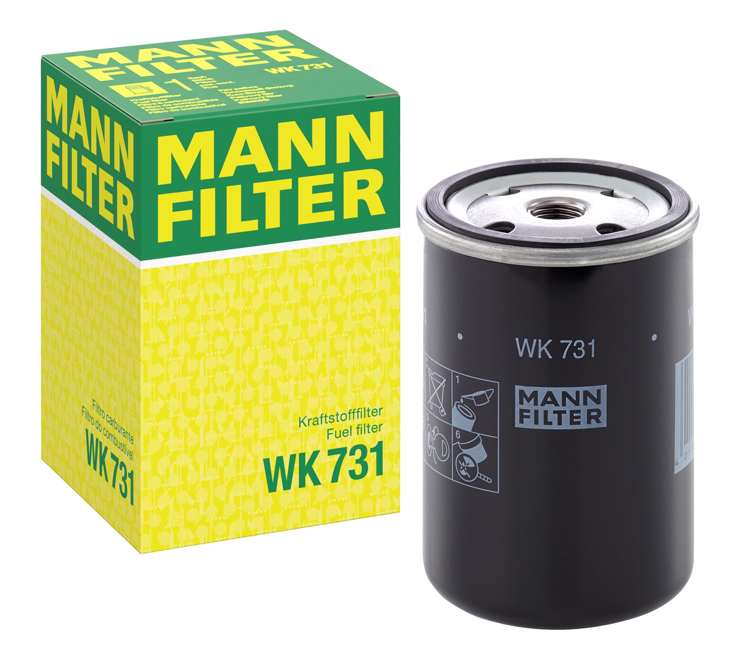 MANN-FILTER Fuel Filter WK 731, Spin-On, 7.6 cm Diameter, Schwarz, Replacement Part for Tractor