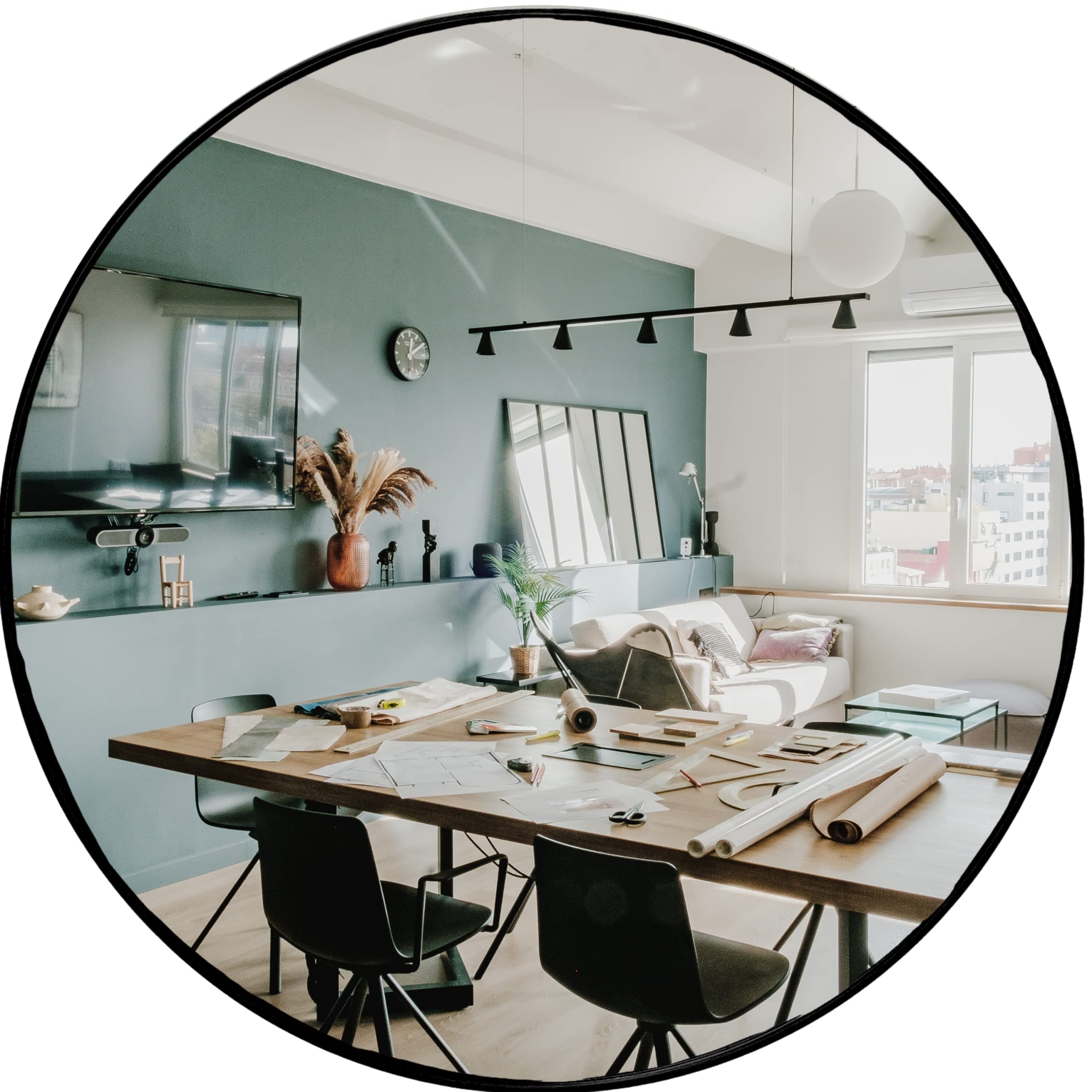 HBCY Creations Round Wall Mirror - 30" / 76.2cm, Black Frame - Silver Backed Mirror with Metal Frame - Shatter Resistant, Safe Hanging - Minimalist Design for Entryway, Bathroom, Living Room & More