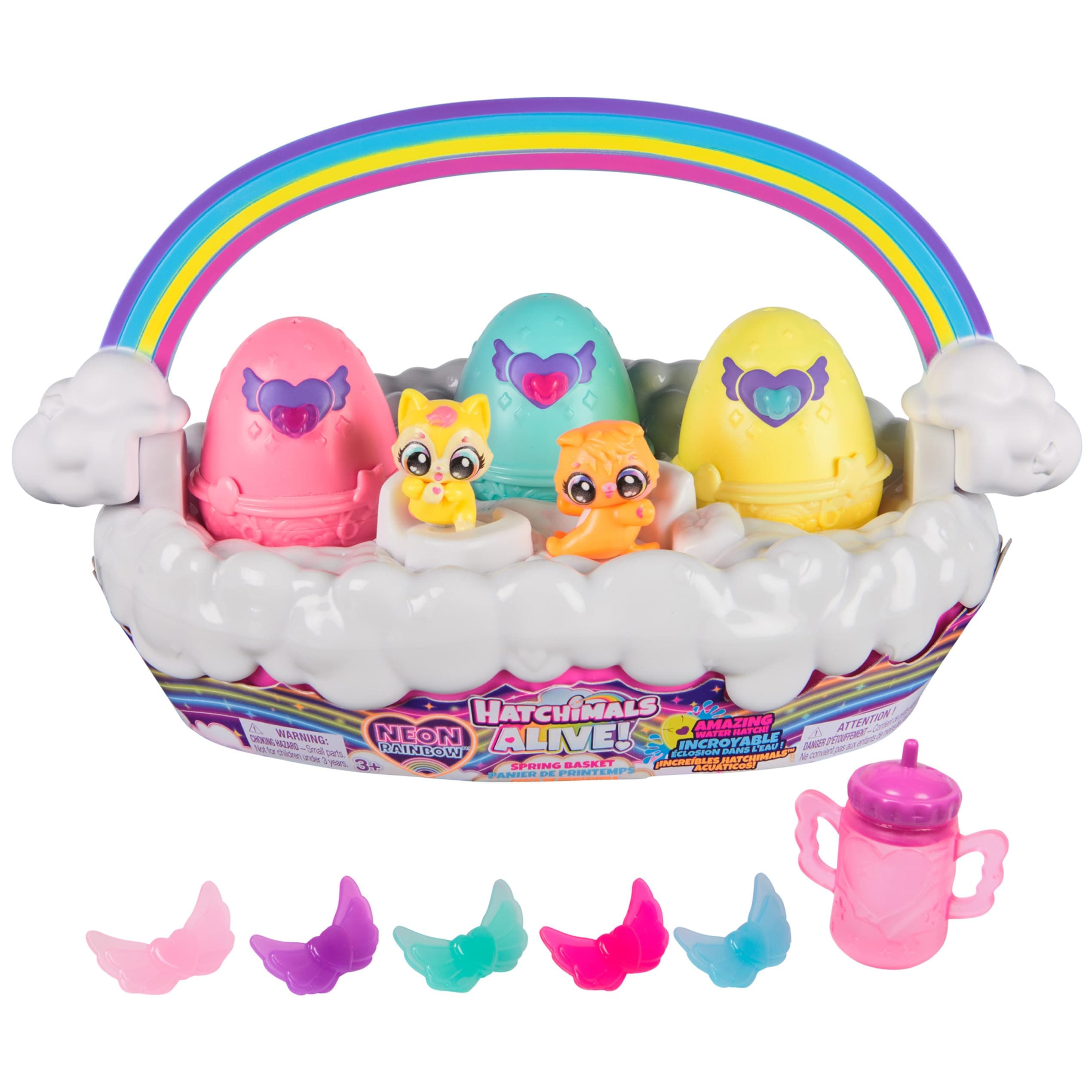 Hatchimals Alive, Neon Rainbow Spring Basket (Styles May Vary), Cute Easter Basket Stuffers, Includes 3 Self-Hatching Easter Eggs for Ages 3 and up