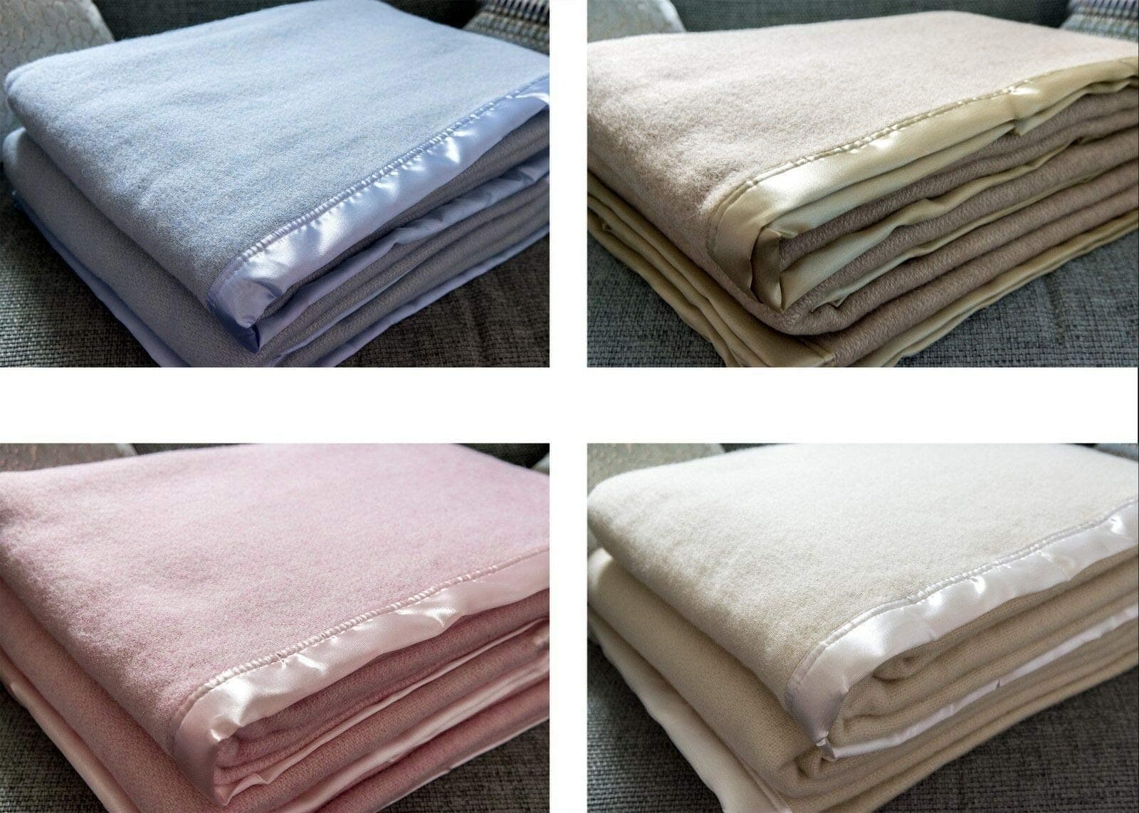 New and Improved Traditional 100% Pure Wool Solid Weave Blanket Throw with Satin Ribbon Trim (Cream, King Size)