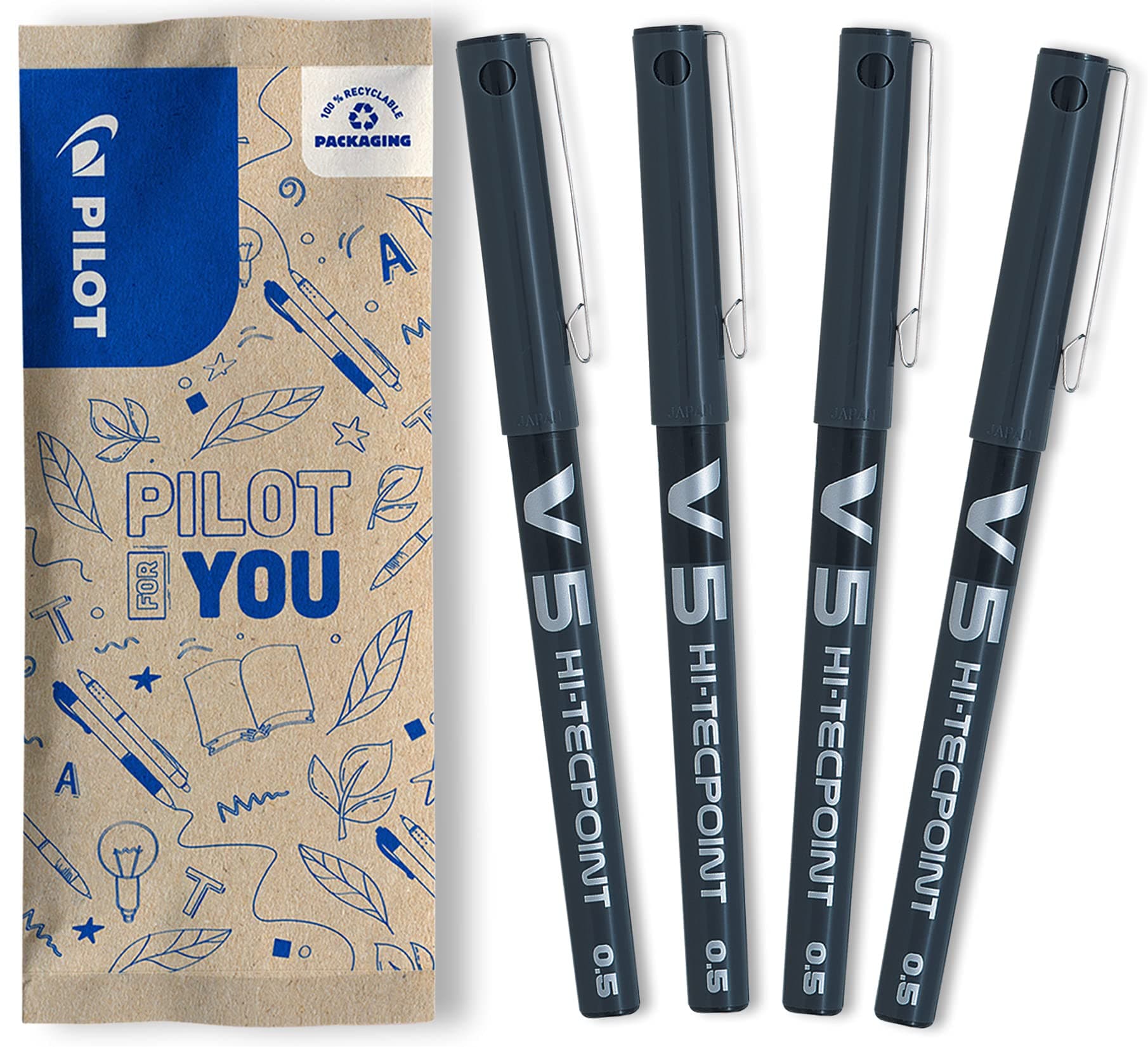 Set of 4 V5 Liquid Ink Rollerball 0.5mm - Black - Fine Tip